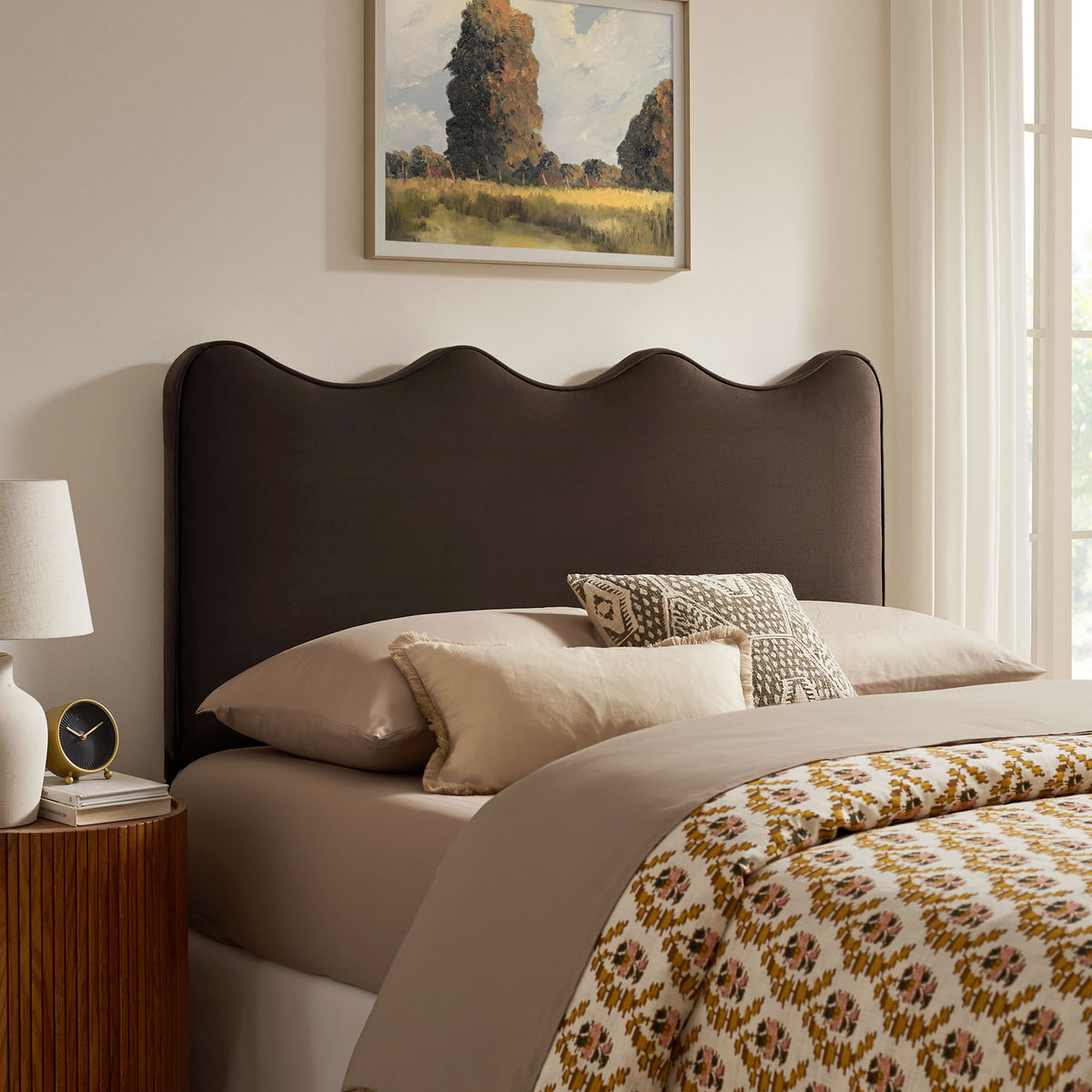 Athena Stain-Resistant Performance Velvet Full Size Headboard - Chocolate Brown