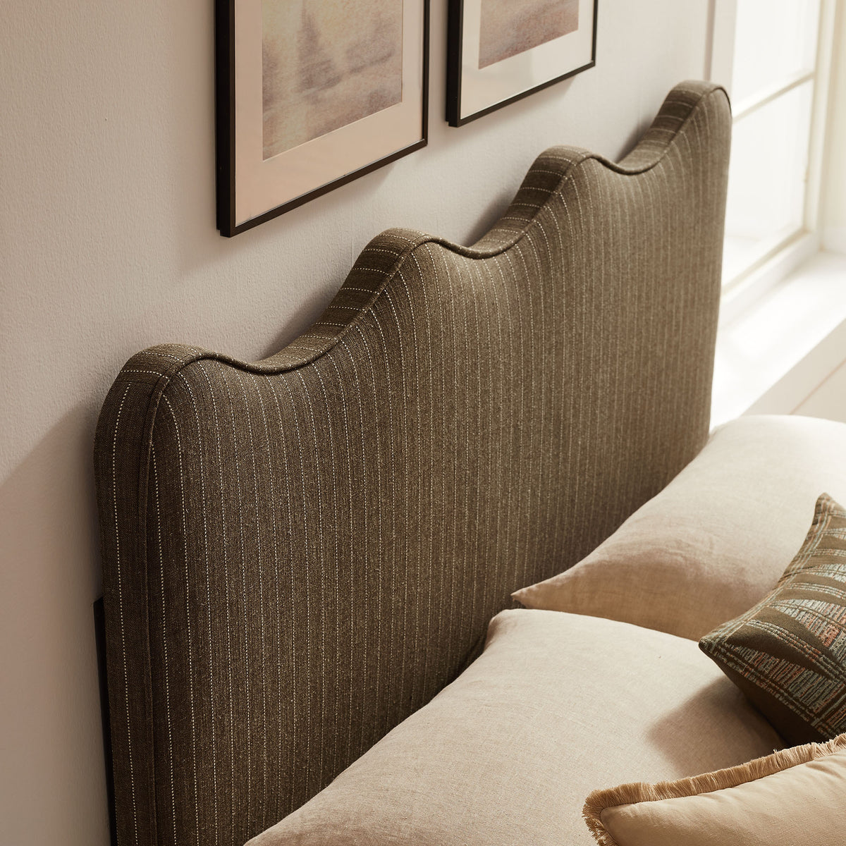 Athena Striped Fabric Upholstered Full Size Headboard - Earth Stripe