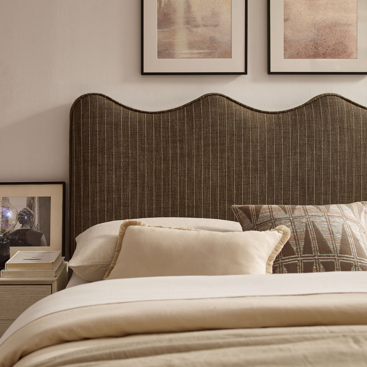 Athena Striped Fabric Upholstered Full Size Headboard - Earth Stripe