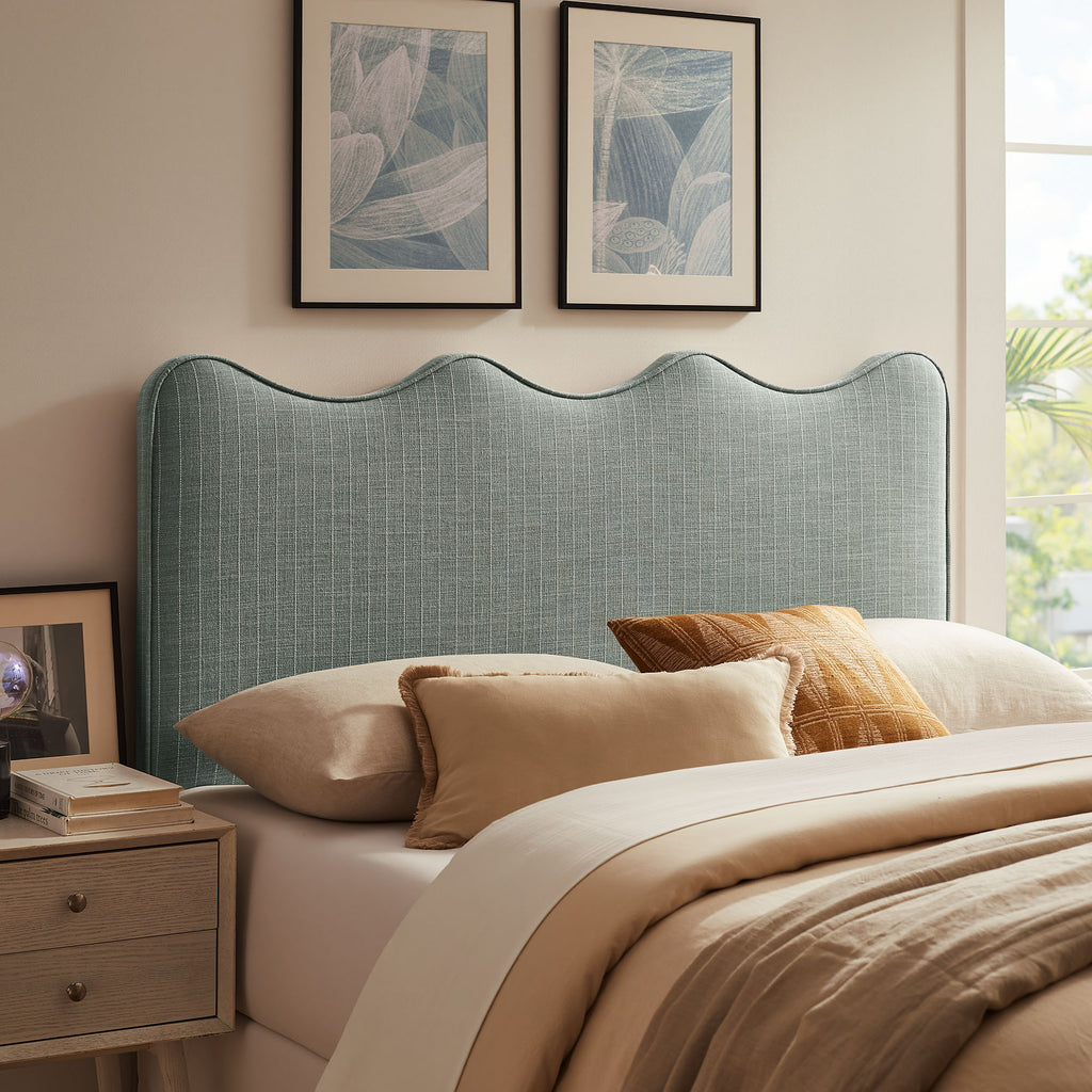 Athena Striped Fabric Upholstered Full Size Headboard - Spa Blue Stripe