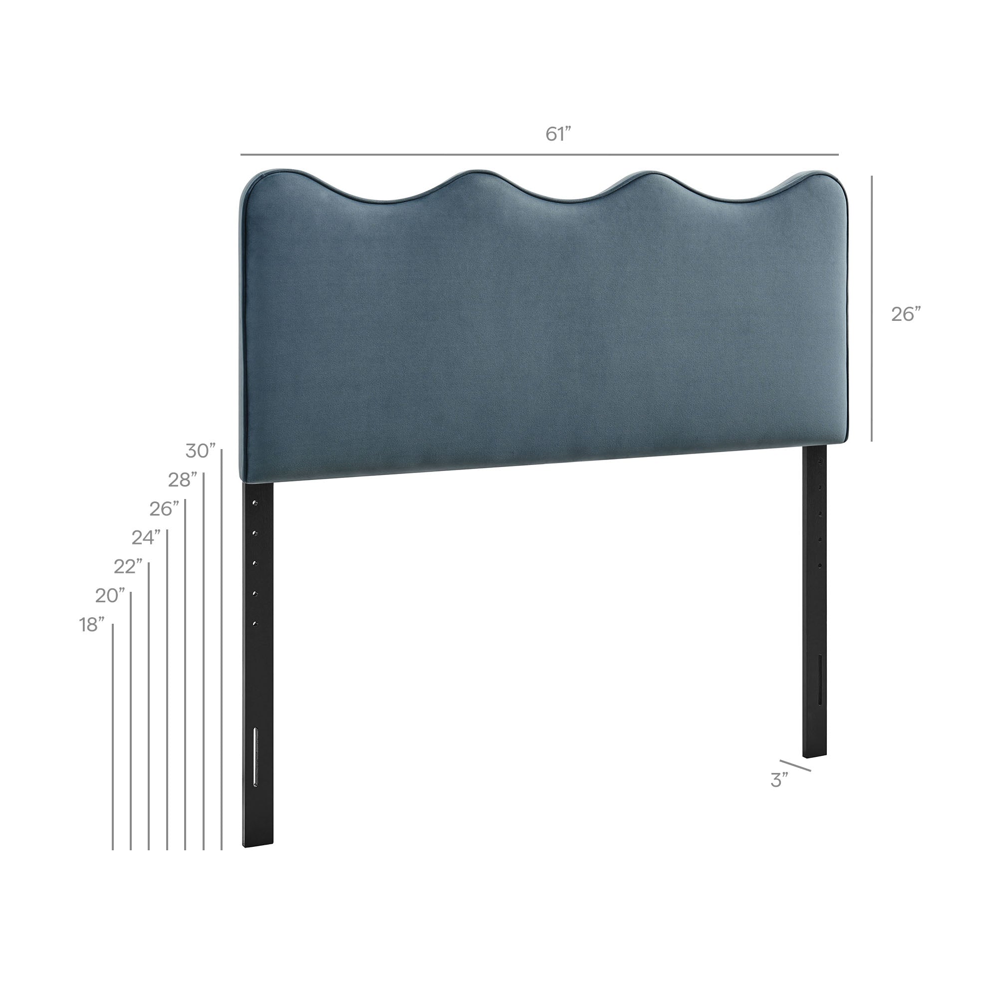 Athena Stain-Resistant Performance Velvet Queen Size Headboard - Cadet Blue