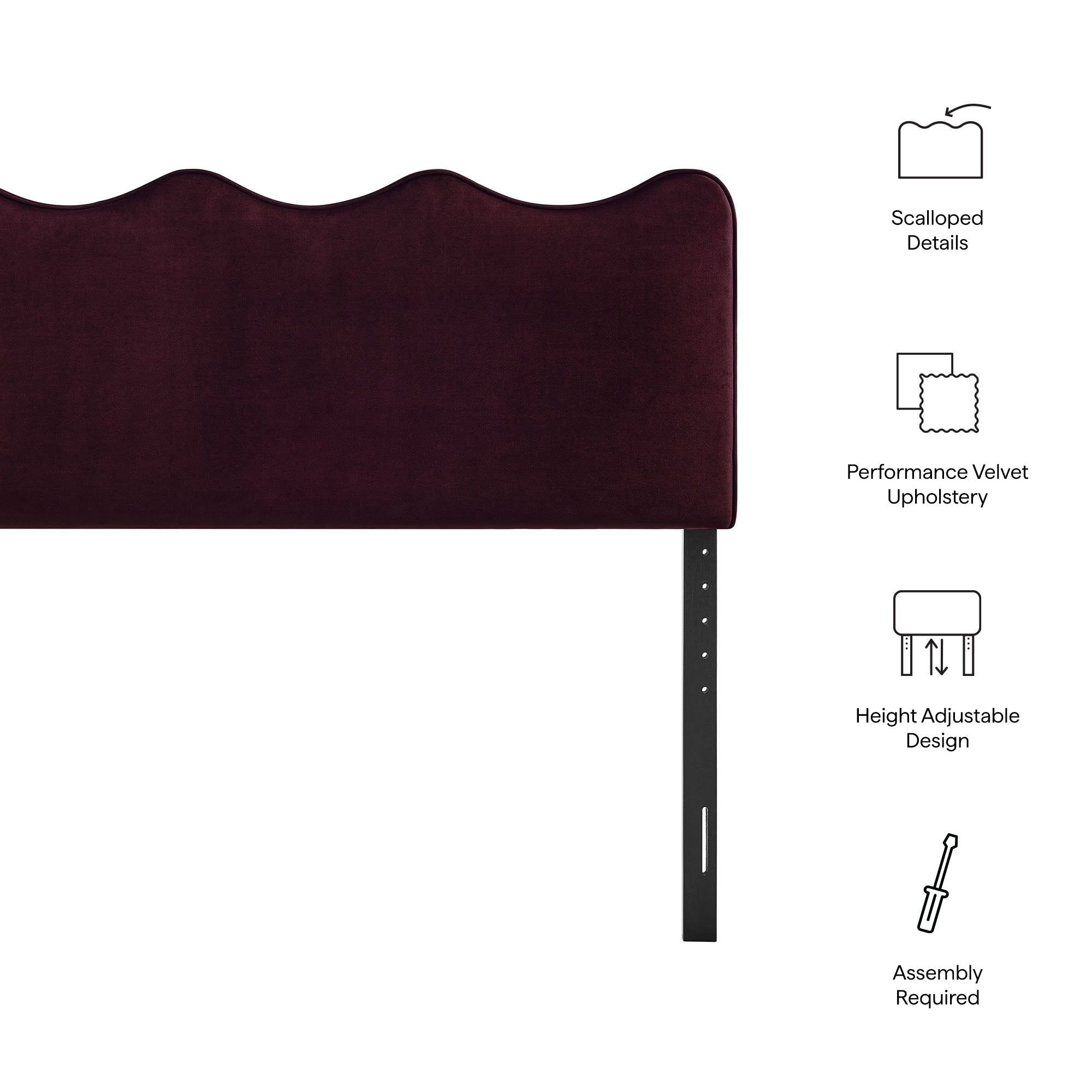 Athena Stain-Resistant Performance Velvet Queen Size Headboard - Mulberry