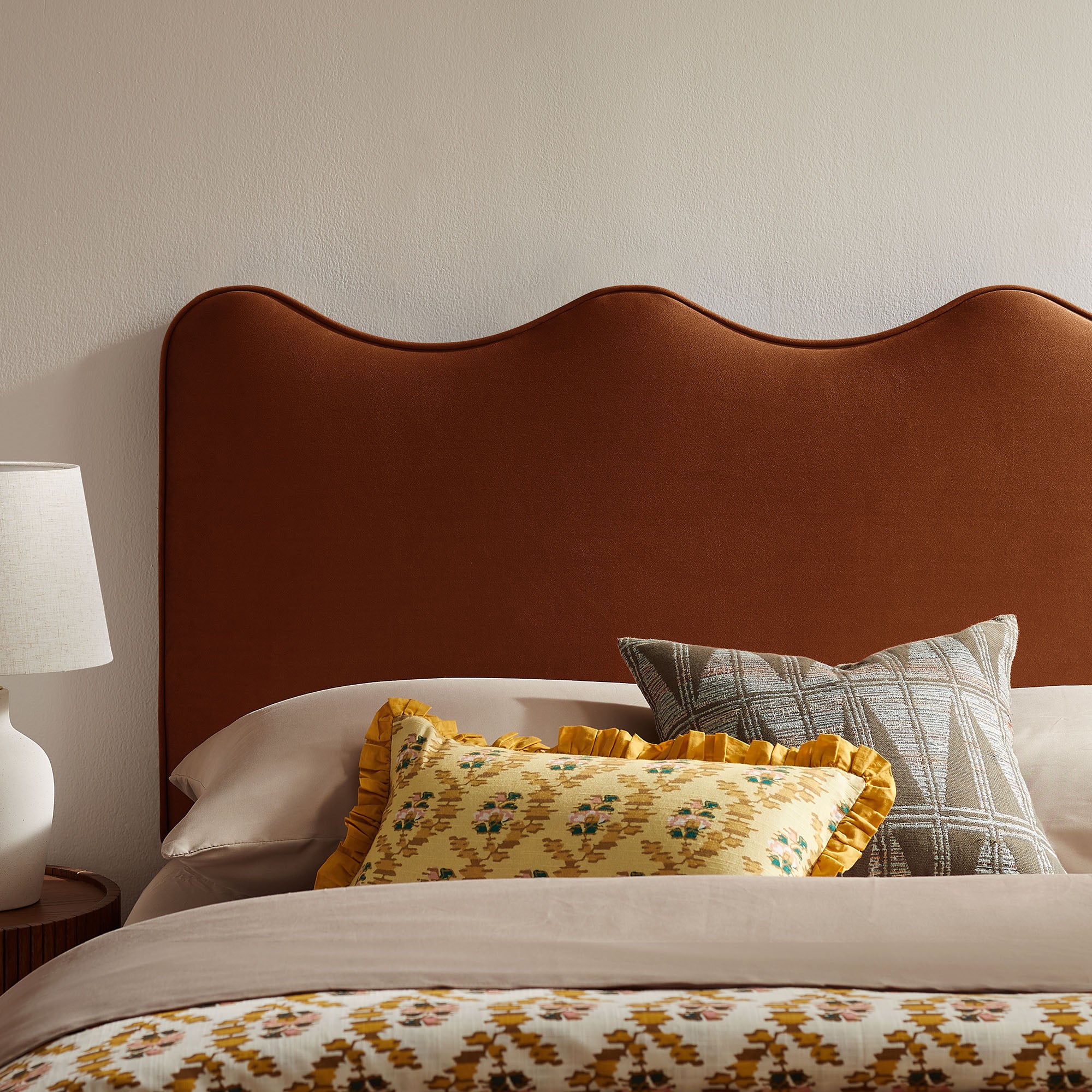 Athena Stain-Resistant Performance Velvet Queen Size Headboard - Rust
