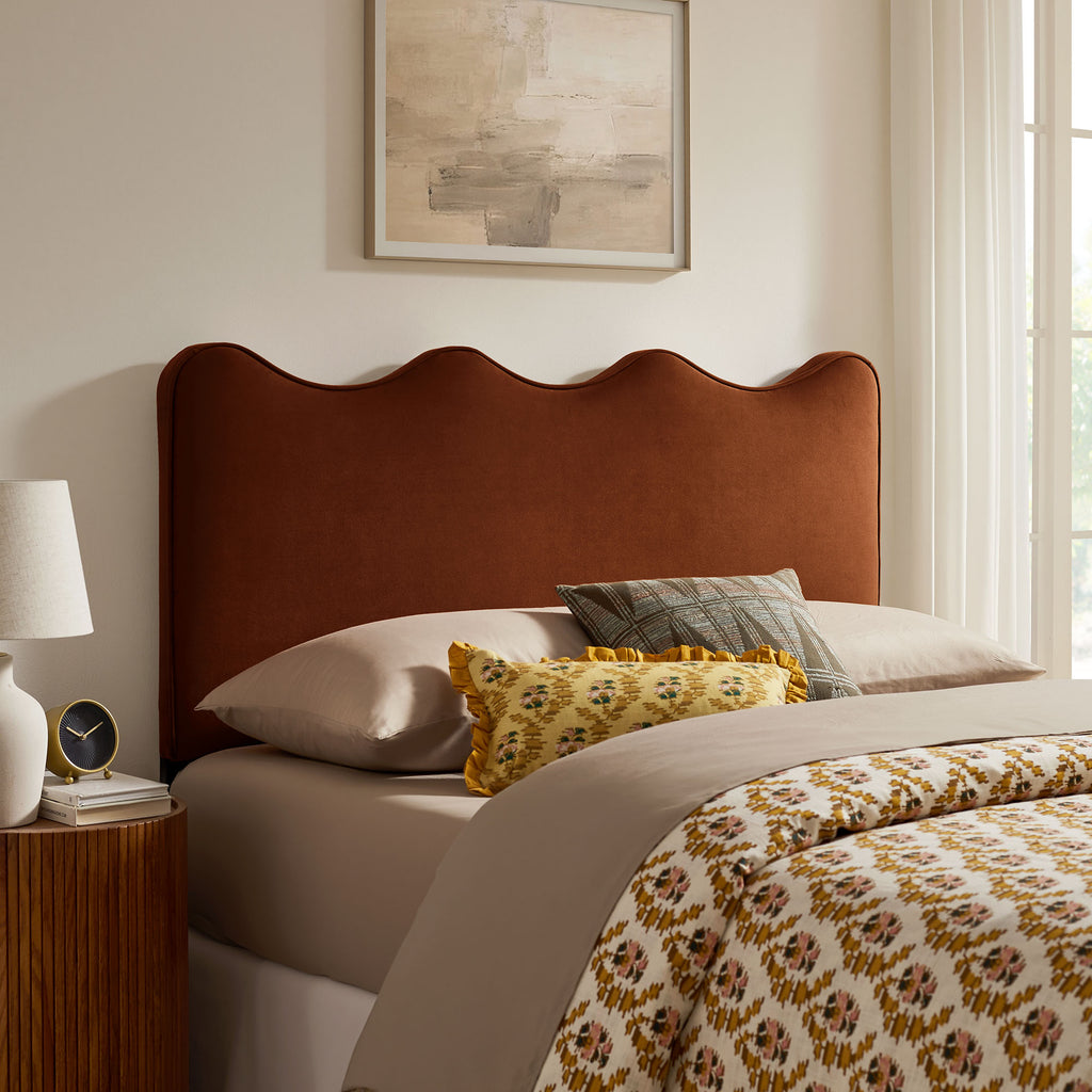 Athena Stain-Resistant Performance Velvet Queen Size Headboard - Rust