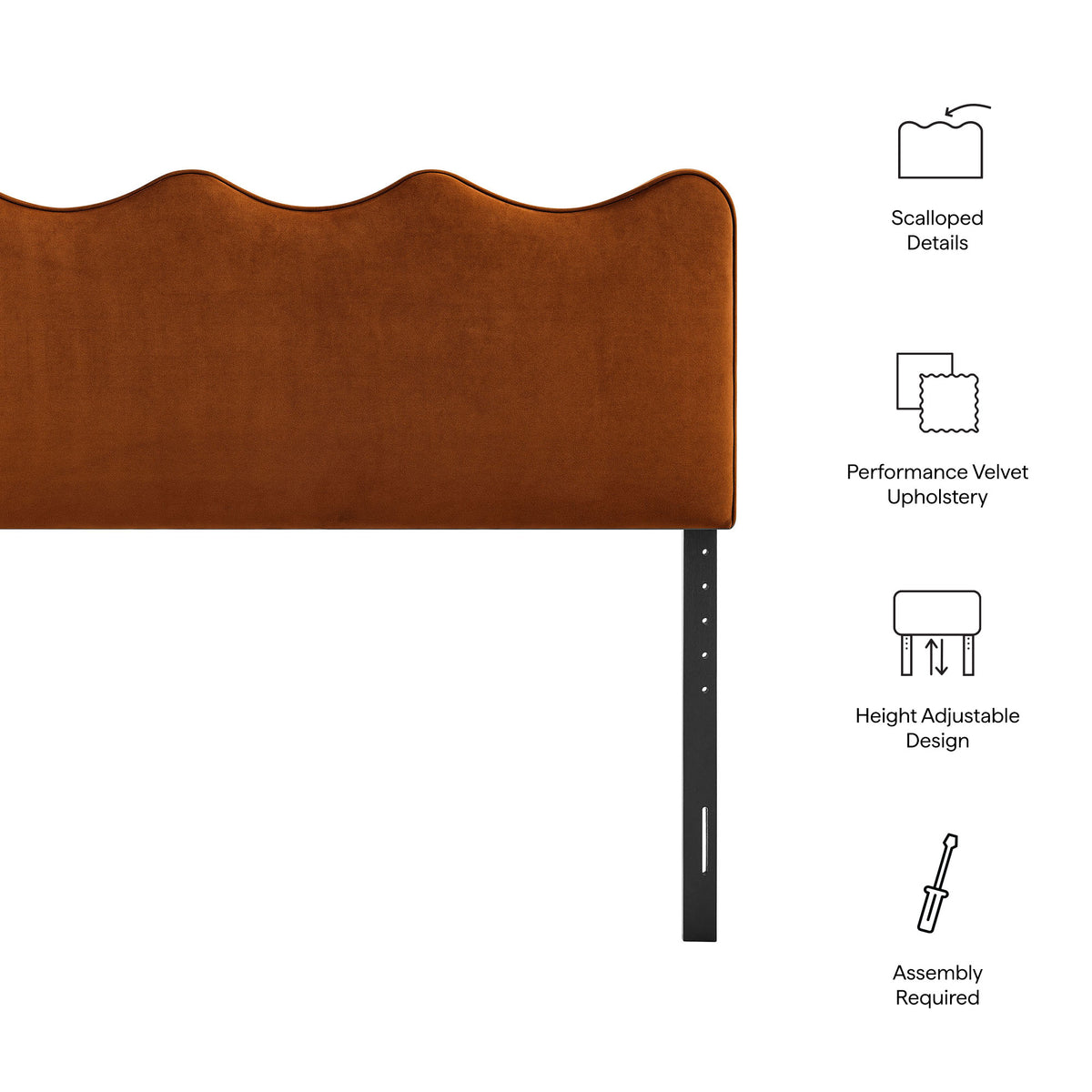 Athena Stain-Resistant Performance Velvet Queen Size Headboard - Rust