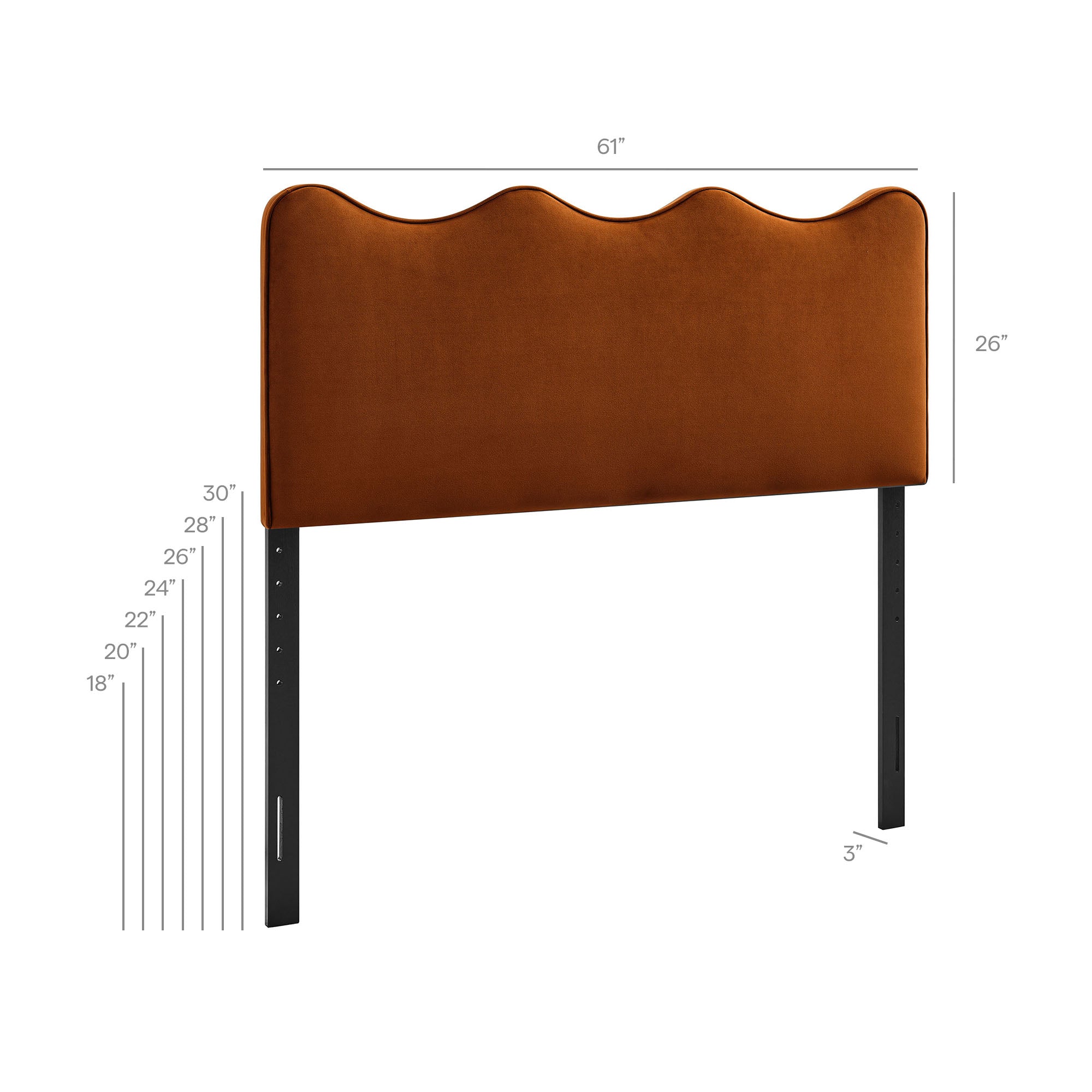 Athena Stain-Resistant Performance Velvet Queen Size Headboard - Rust