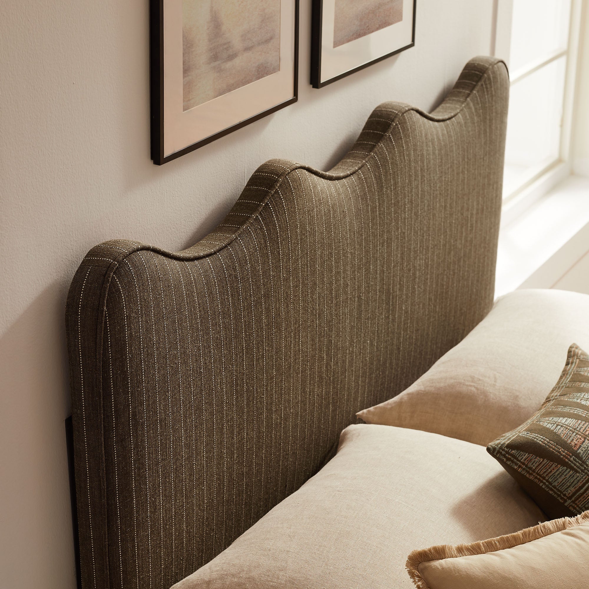 Athena Striped Fabric Upholstered Queen Size Headboard - Oatmeal Stripe (MOD-7294-ETS)