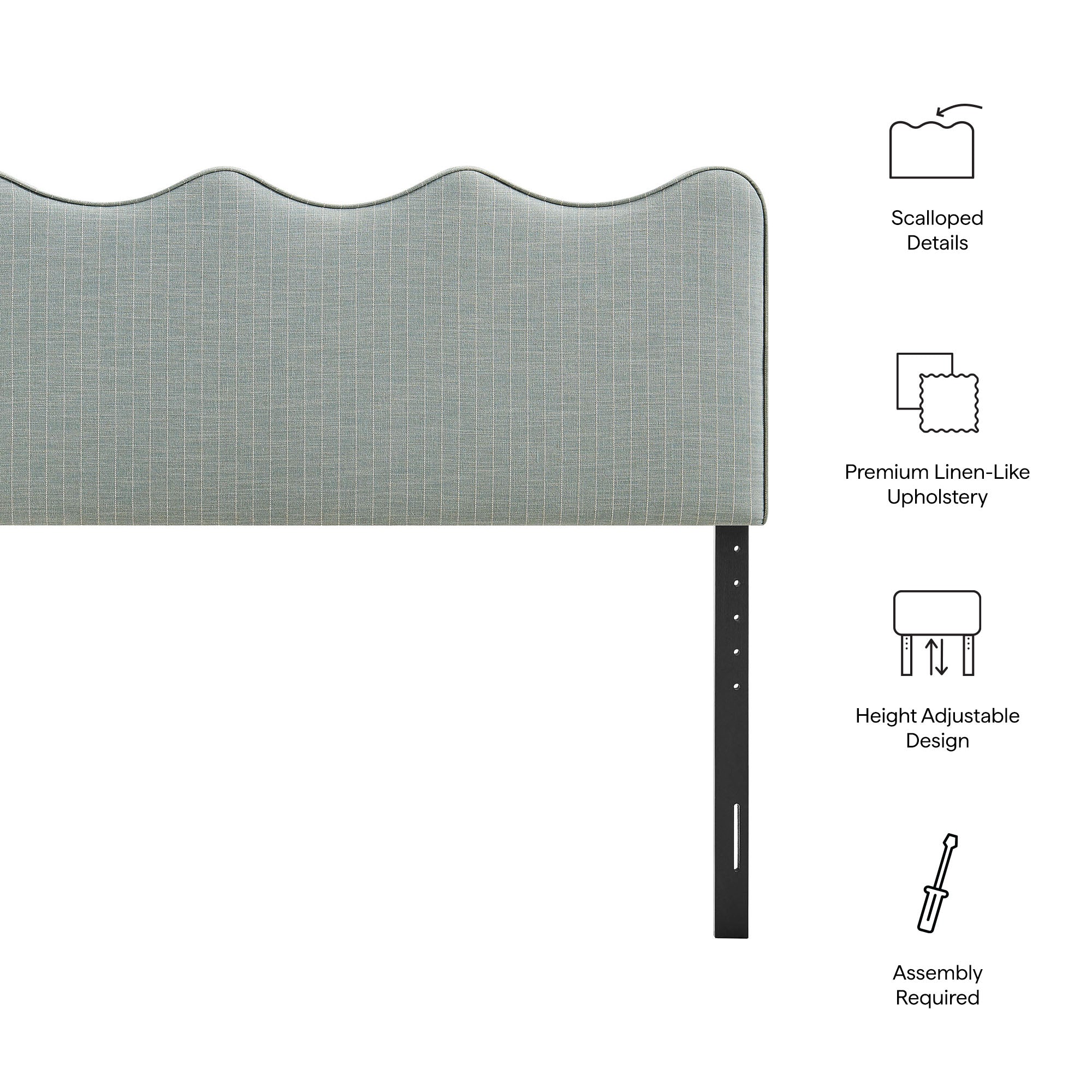 Athena Striped Fabric Upholstered Queen Size Headboard - Spa Blue Stripe