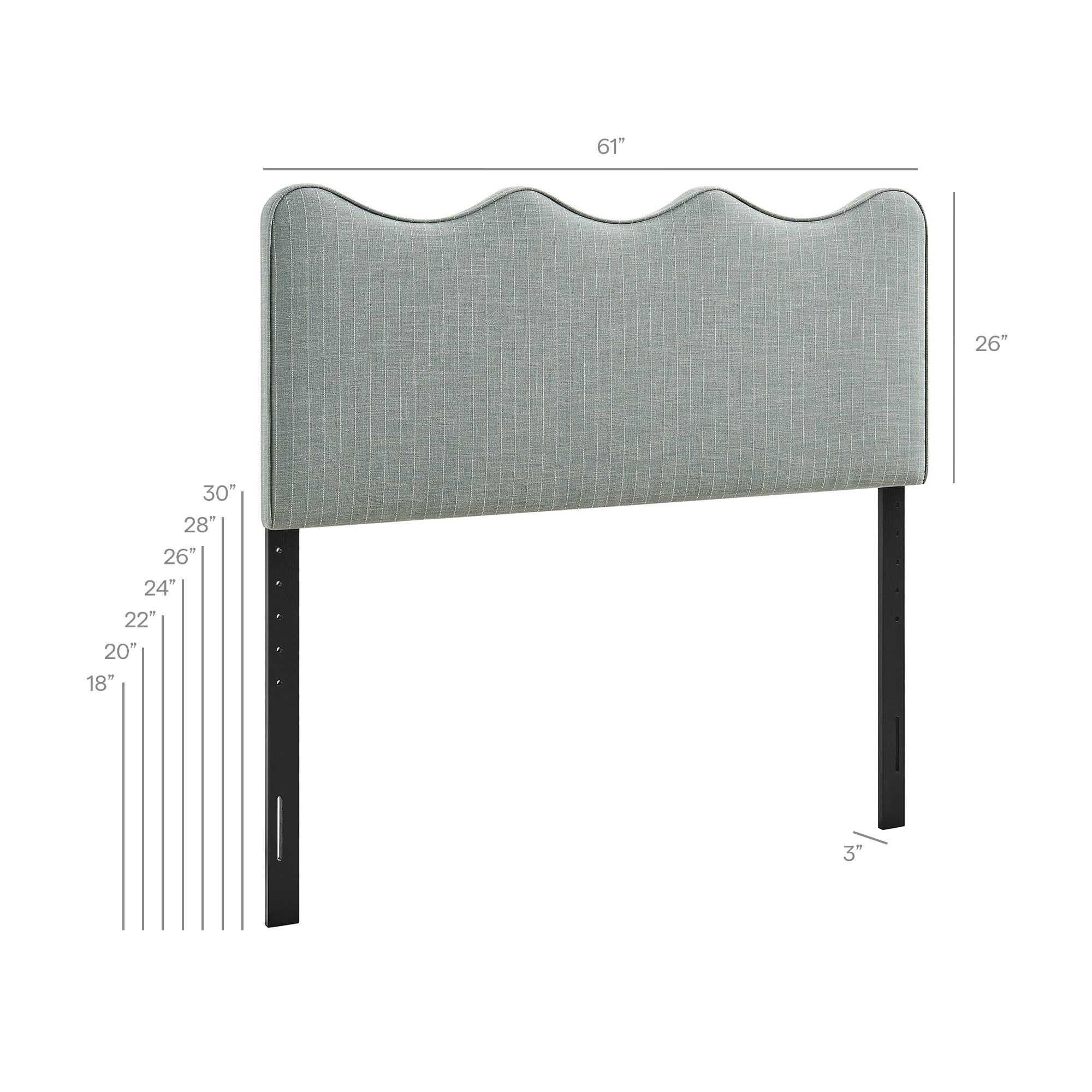 Athena Striped Fabric Upholstered Queen Size Headboard - Spa Blue Stripe