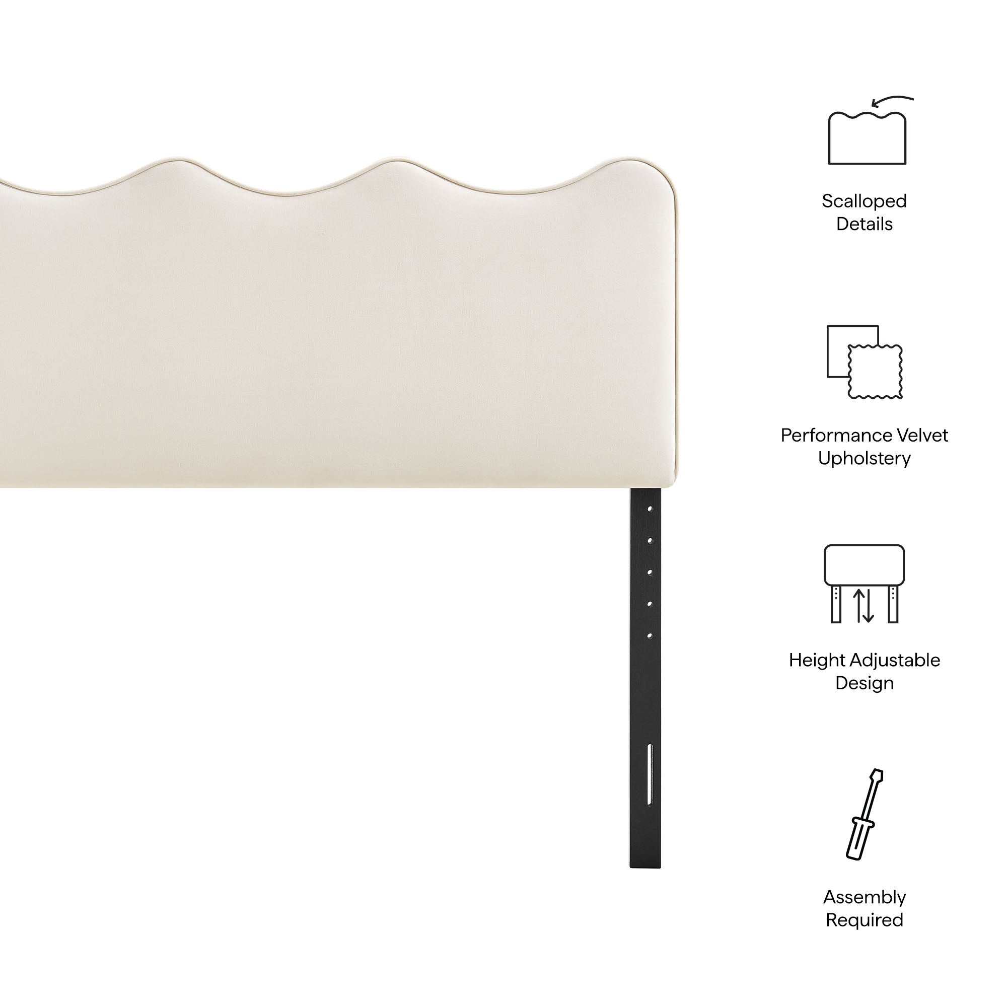 Athena Stain-Resistant Performance Velvet King Size Headboard - Alabaster