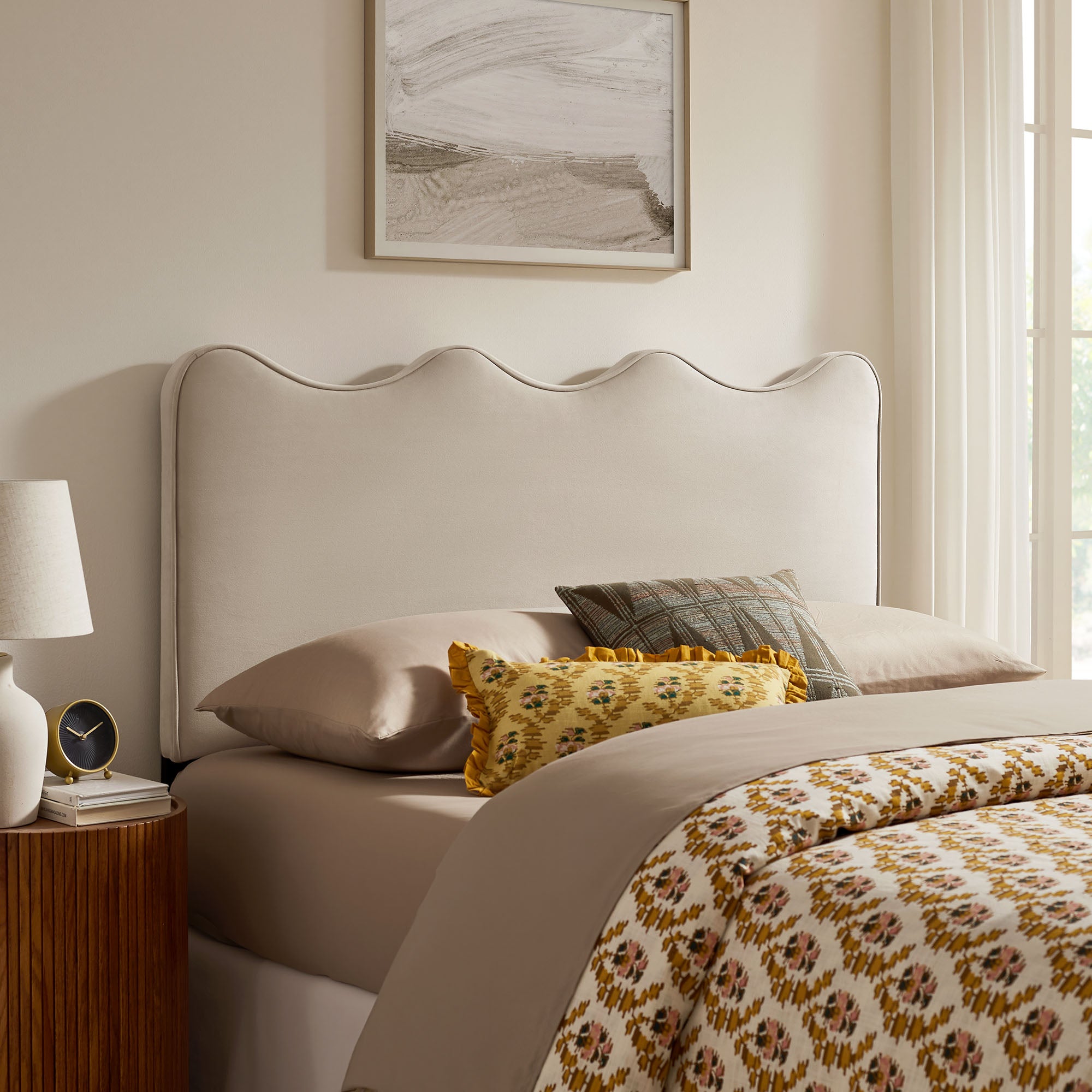 Athena Stain-Resistant Performance Velvet King Size Headboard - Almond