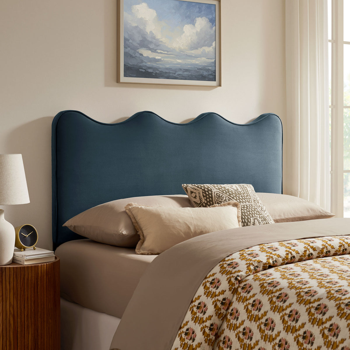 Athena Stain-Resistant Performance Velvet King Size Headboard - Cadet Blue