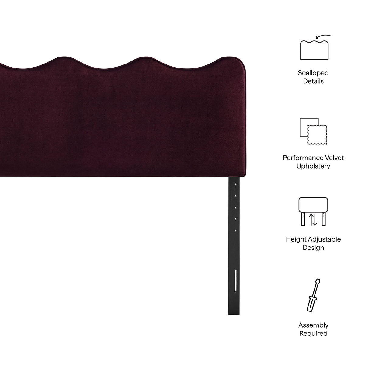 Athena Stain-Resistant Performance Velvet King Size Headboard - Mulberry