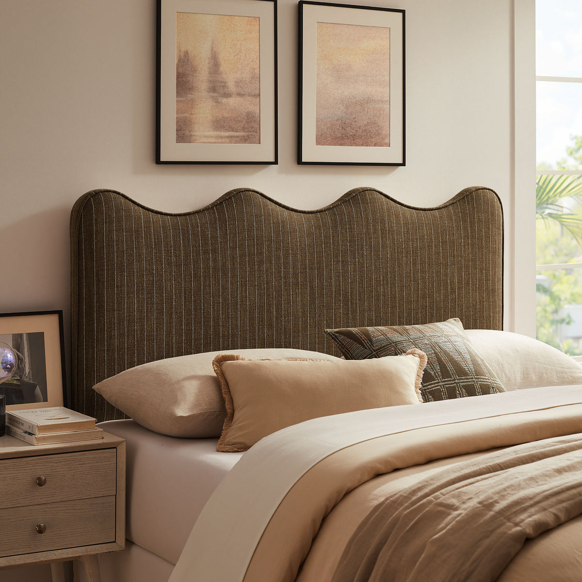 Athena Striped Fabric Upholstered King Size Headboard - Earth Stripe