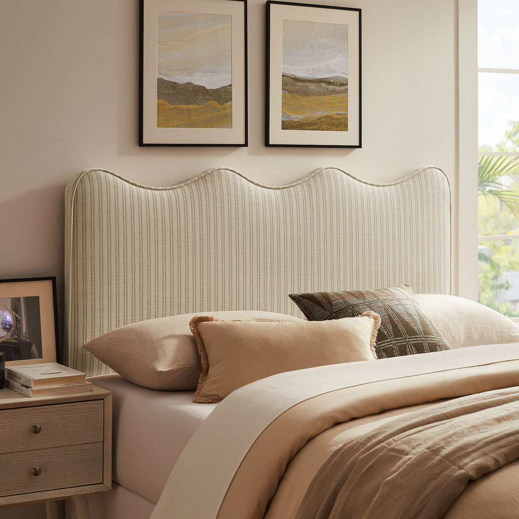 Athena Striped Fabric Upholstered King Size Headboard - Oatmeal Stripe