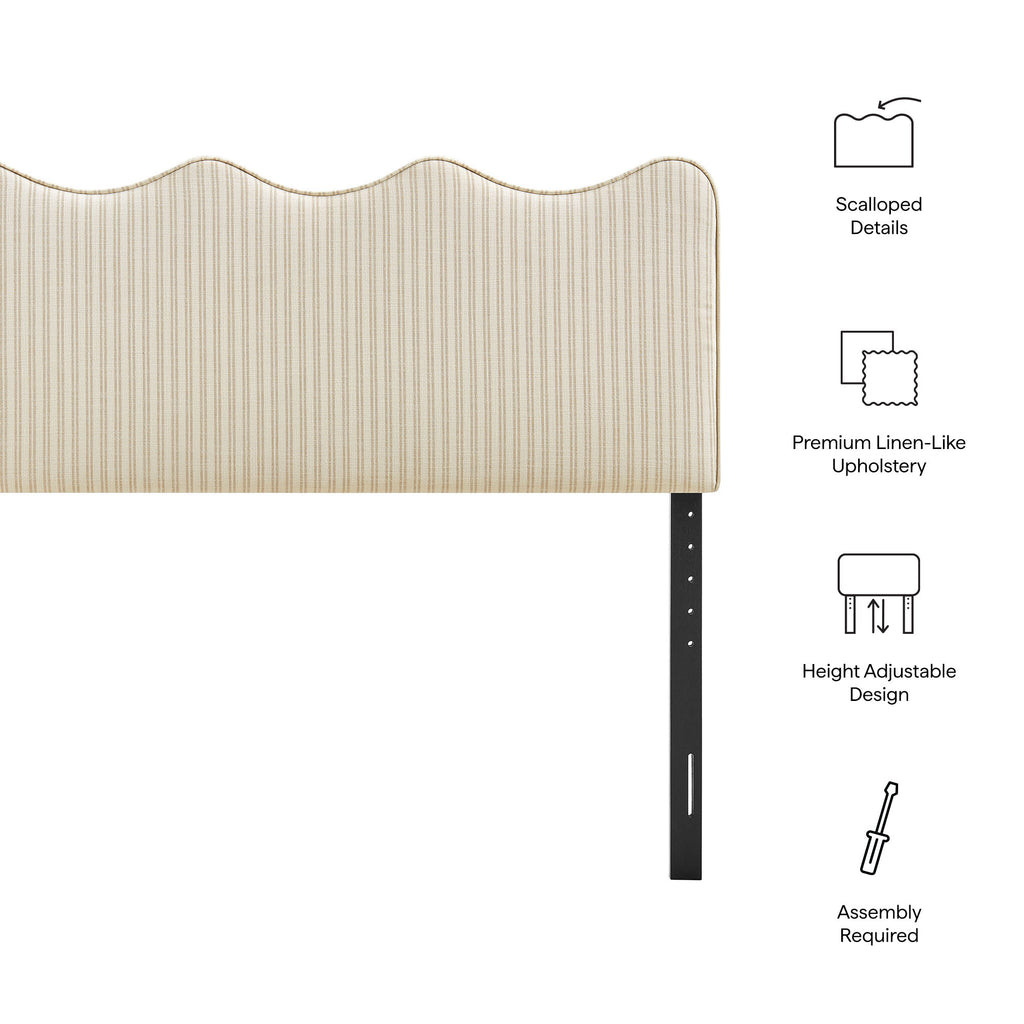 Athena Striped Fabric Upholstered King Size Headboard - Oatmeal Stripe