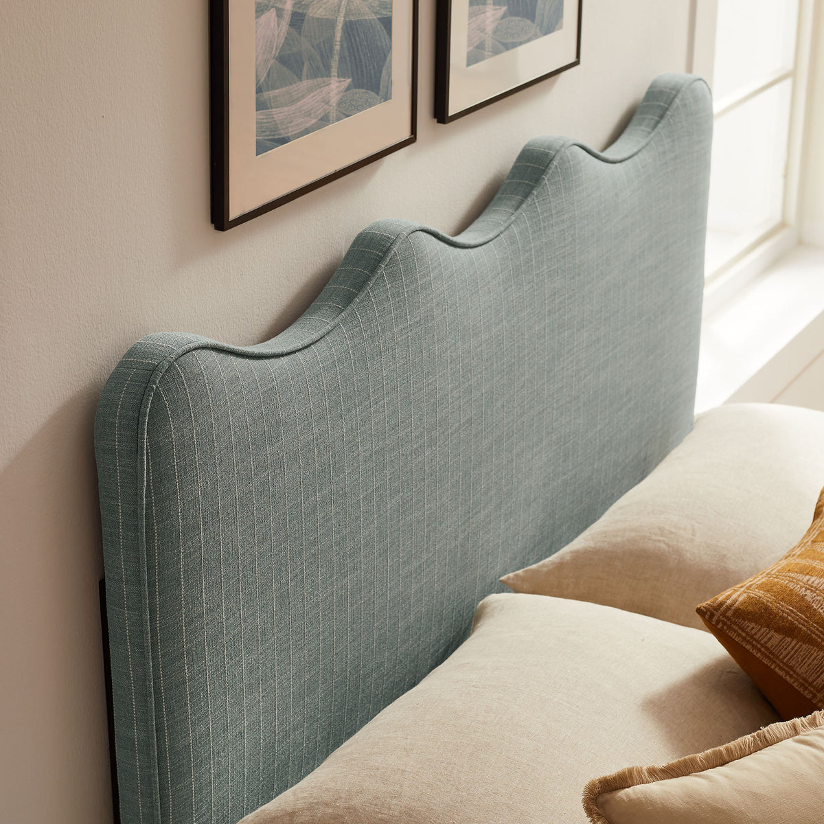 Athena Striped Fabric Upholstered King Size Headboard - Spa Blue Stripe