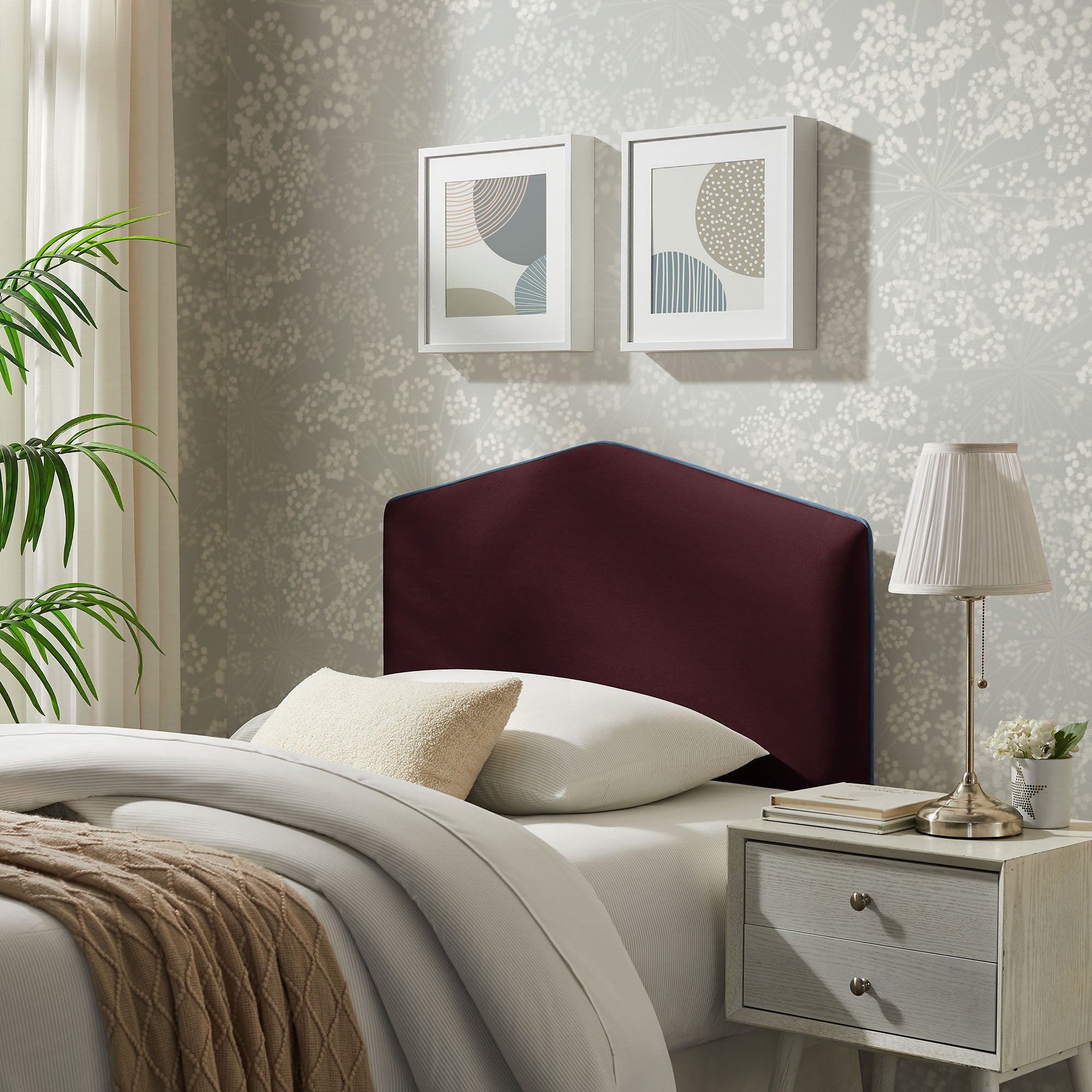 Cosette Performance Velvet Twin Size Headboard - Mulberry