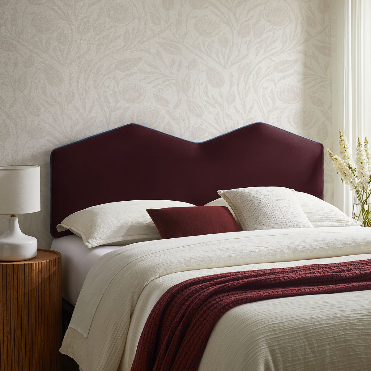 Cosette Performance Velvet Queen Size Headboard - Mulberry