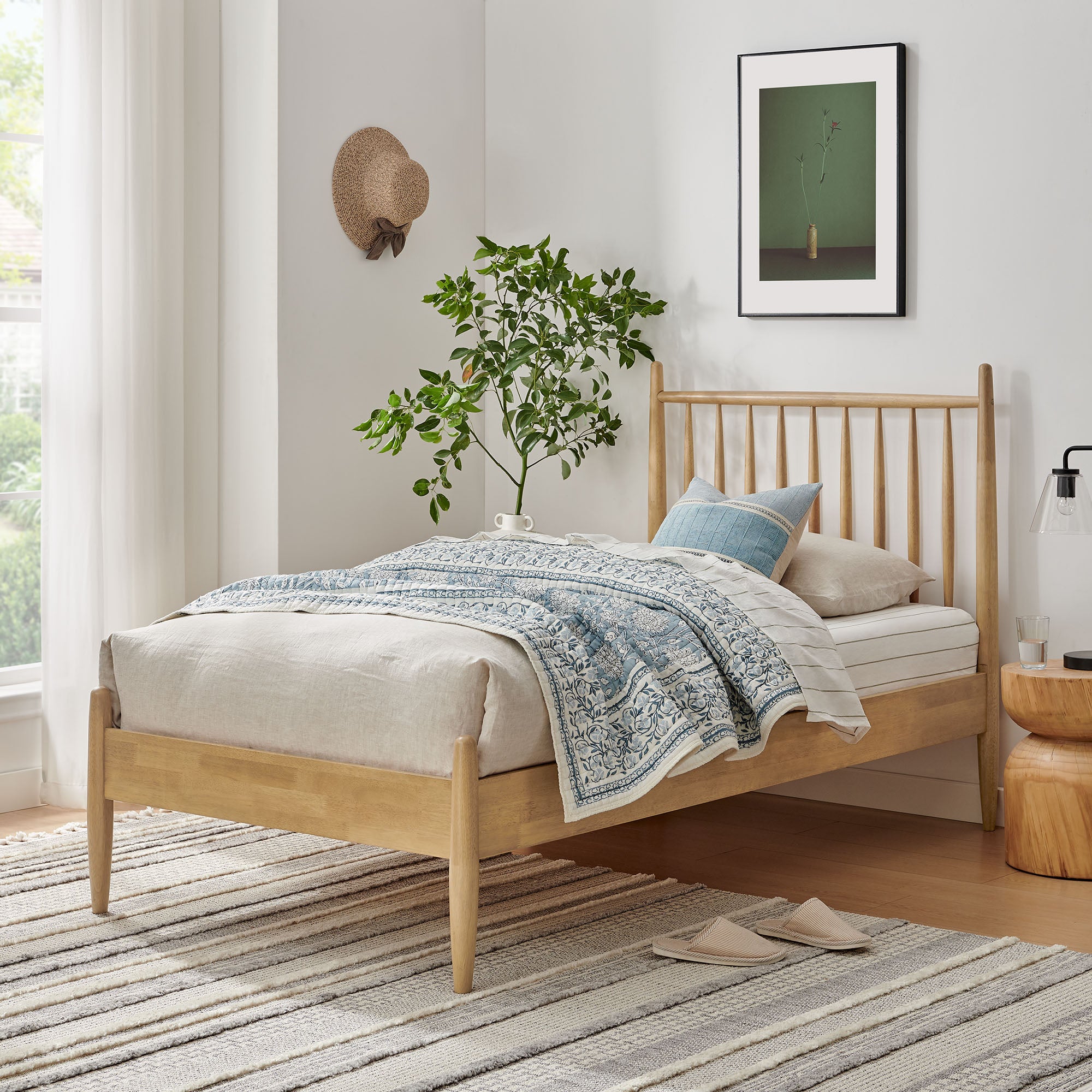 Zane Twin Size Spindle Bed Frame - Light Oak