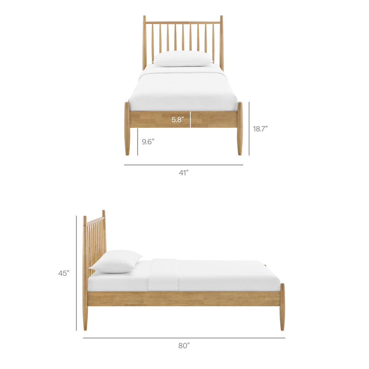 Zane Twin Size Spindle Bed Frame - Light Oak