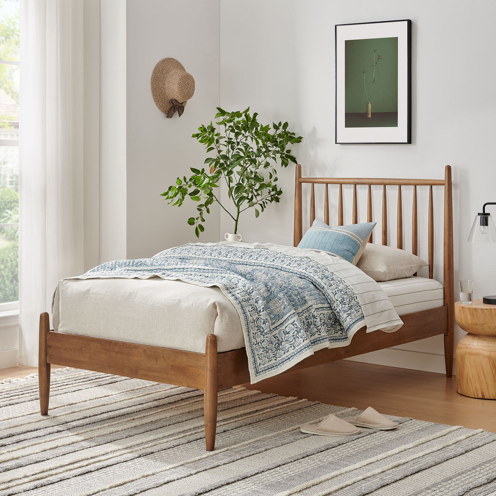 Zane Twin Size Spindle Bed Frame - Walnut