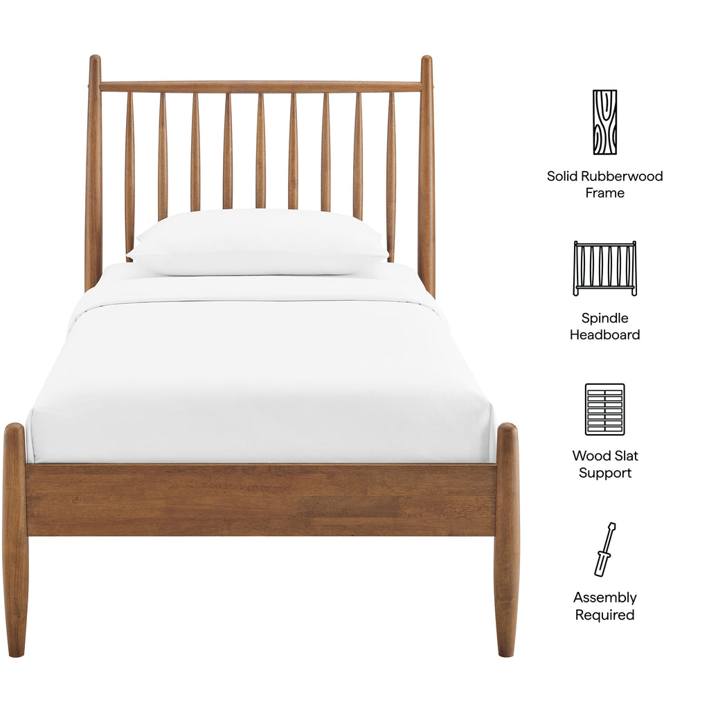 Zane Twin Size Spindle Bed Frame - Walnut