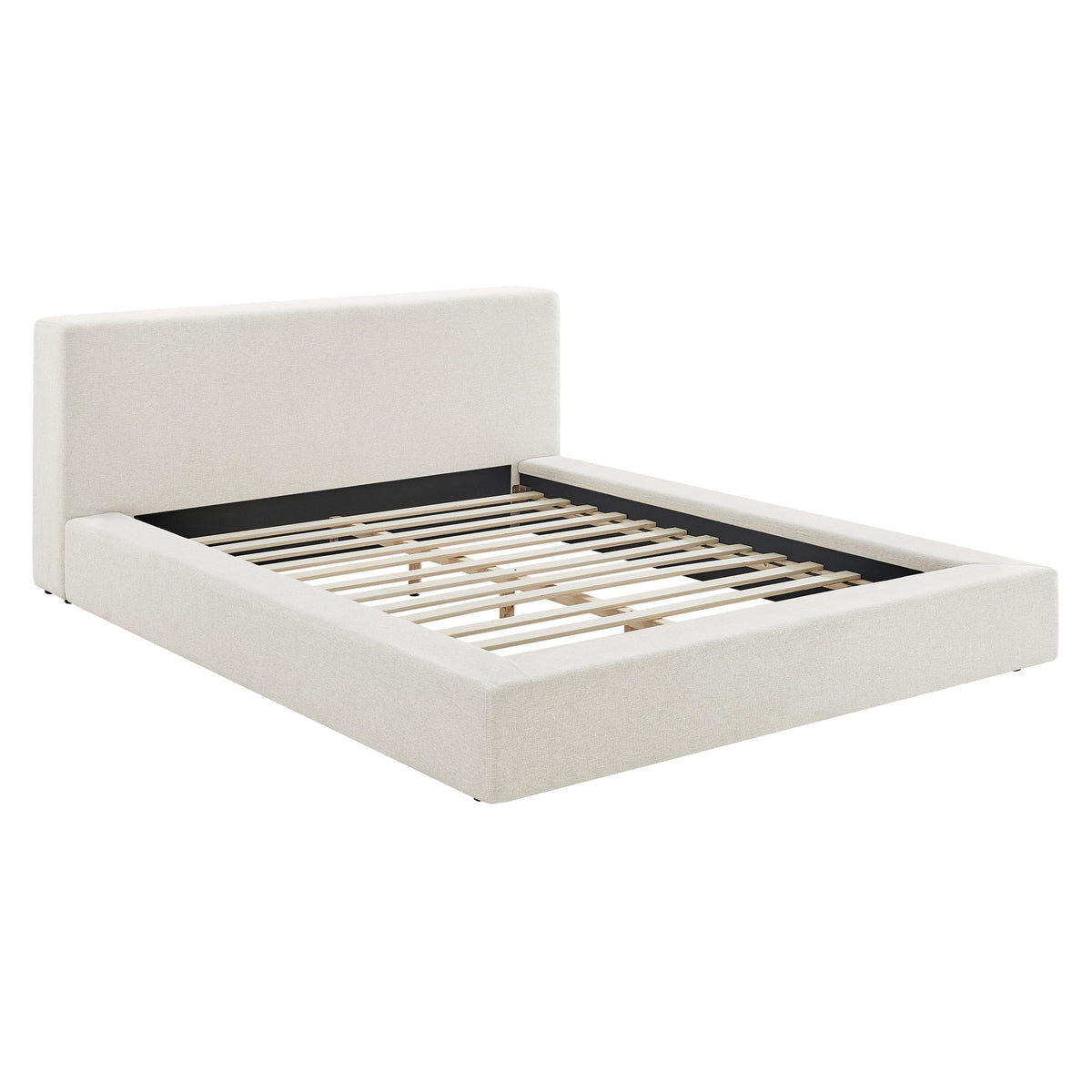 Luma Chenille Upholstered Queen Platform Bed Frame - Ivory Fabric