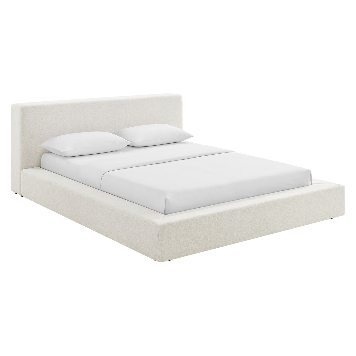 Luma Chenille Upholstered Queen Platform Bed Frame - Ivory Fabric
