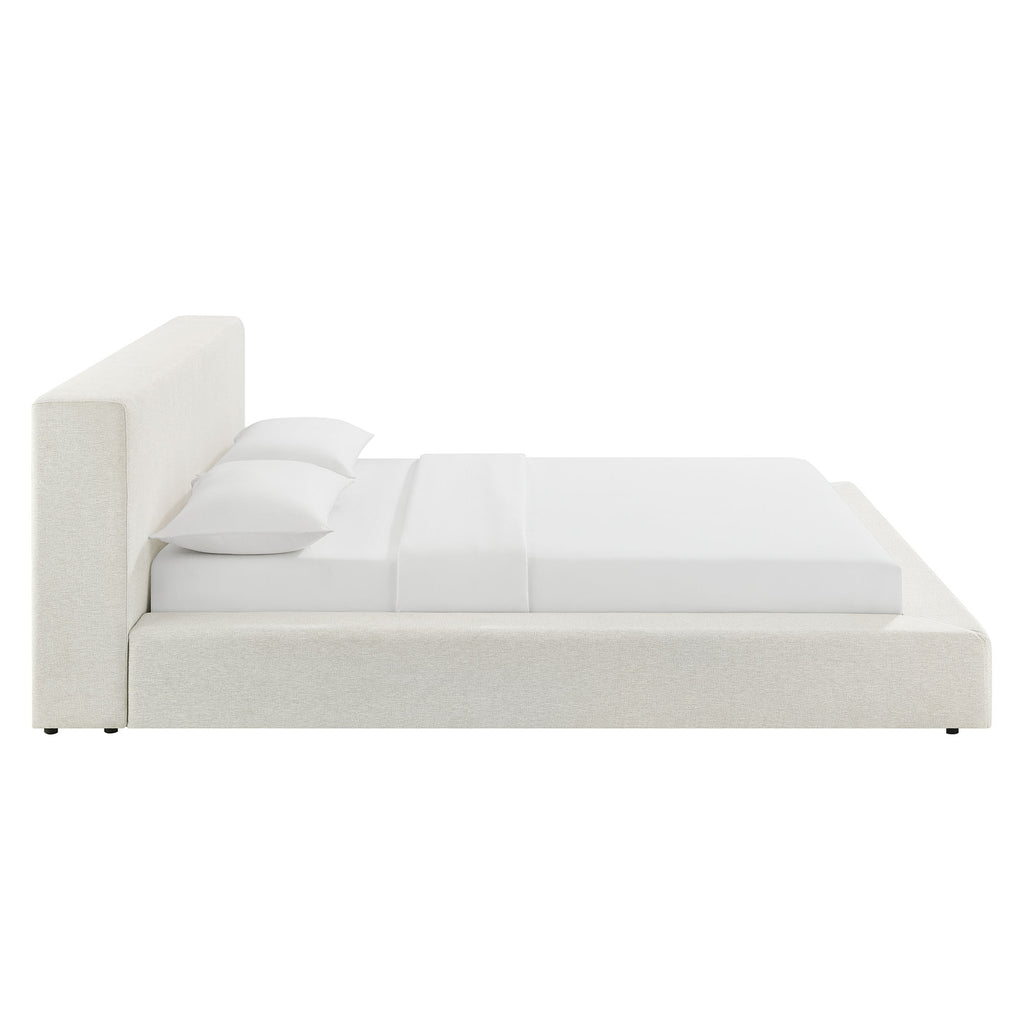 Luma Chenille Upholstered Queen Platform Bed Frame - Ivory Fabric