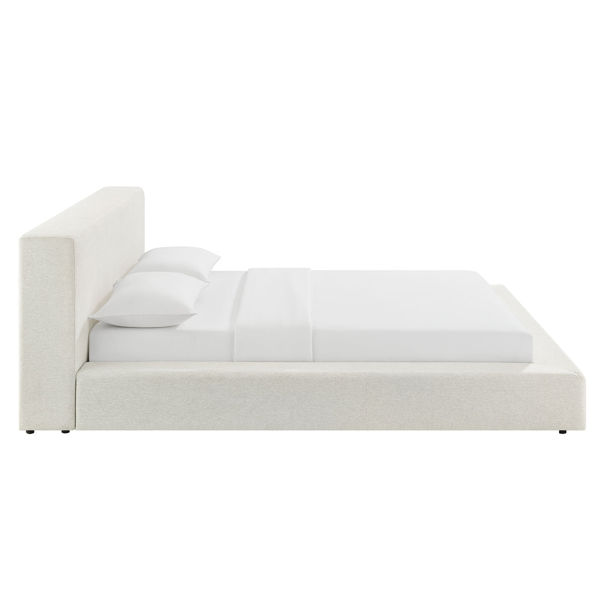 Luma Chenille Upholstered Queen Platform Bed Frame - Ivory Fabric
