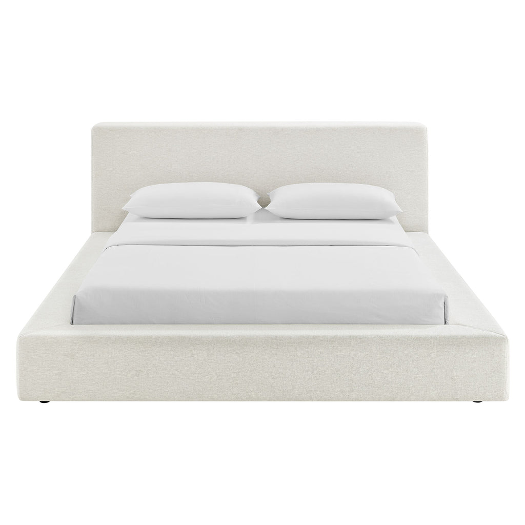 Luma Chenille Upholstered Queen Platform Bed Frame - Ivory Fabric