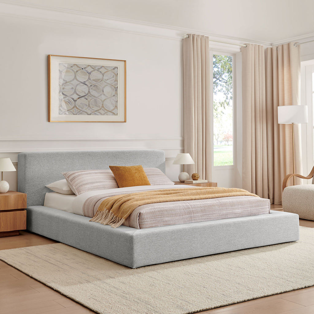 Luma Chenille Upholstered Queen Platform Bed Frame - Light Gray Fabric