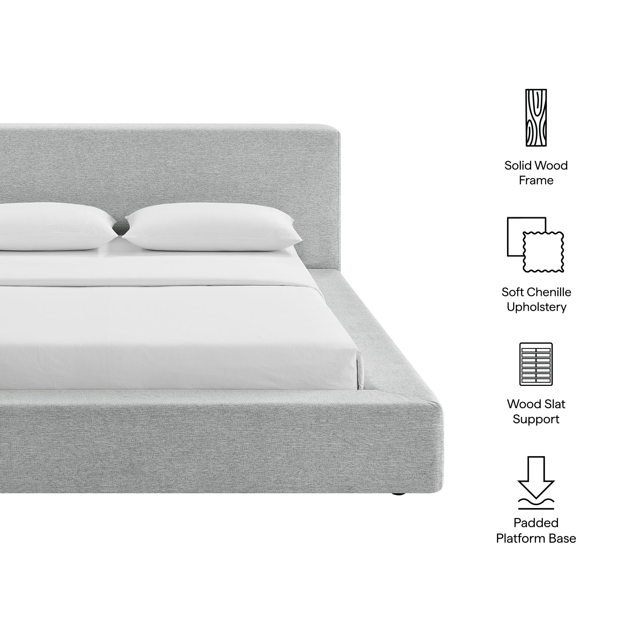 Luma Chenille Upholstered Queen Platform Bed Frame - Light Gray Fabric