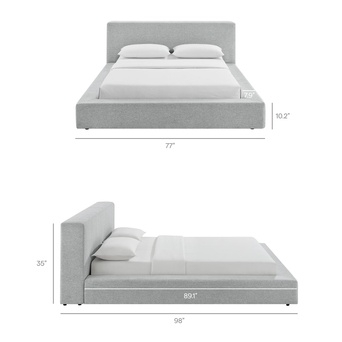 Luma Chenille Upholstered Queen Platform Bed Frame - Light Gray Fabric