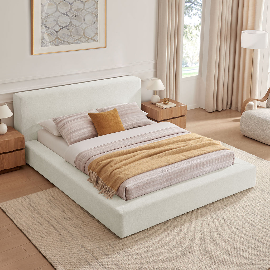 Luma Chenille Upholstered King Platform Bed Frame - Ivory Fabric