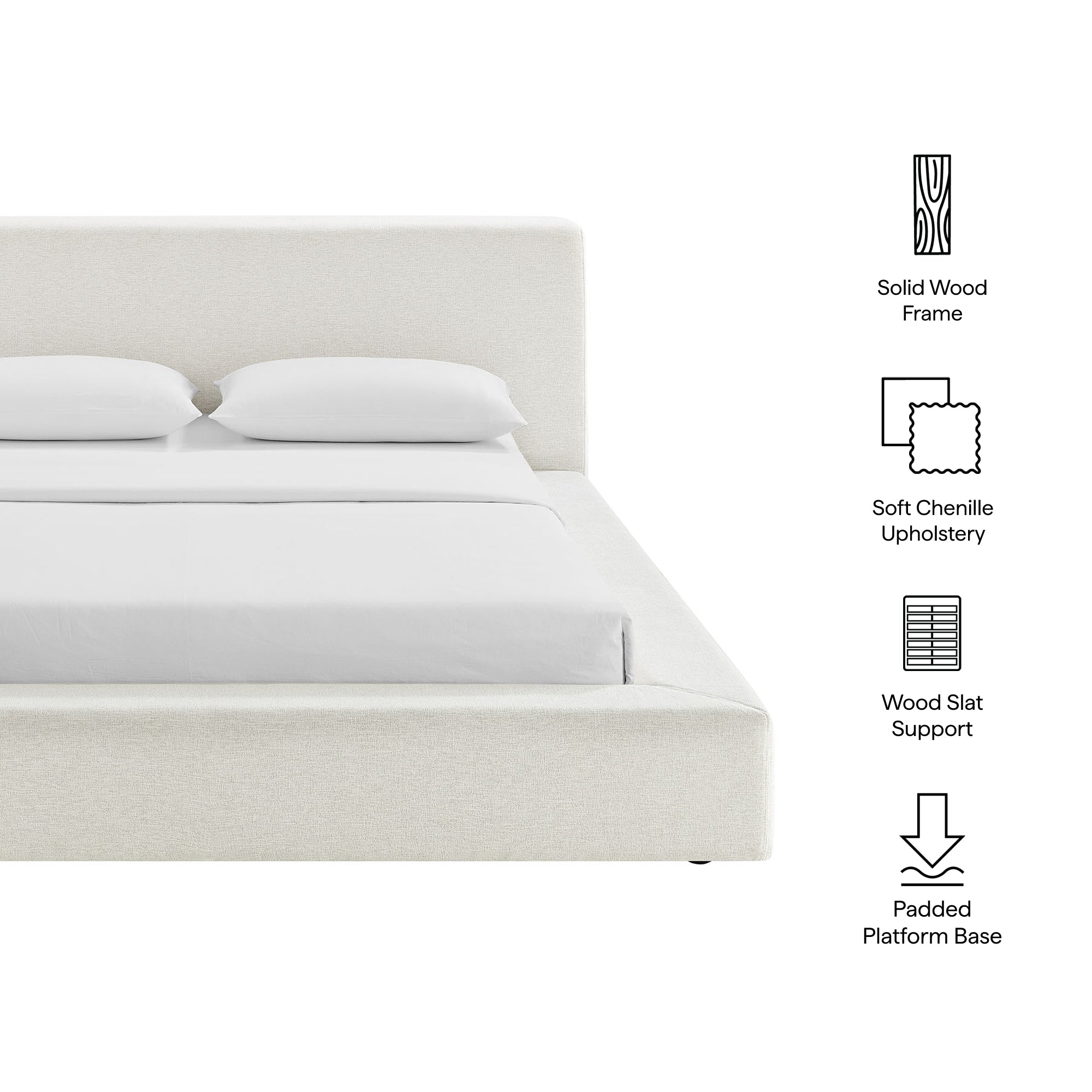 Luma Chenille Upholstered King Platform Bed Frame - Ivory Fabric