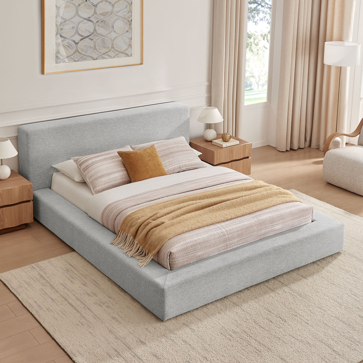 Luma Chenille Upholstered King Platform Bed Frame - Light Gray Fabric