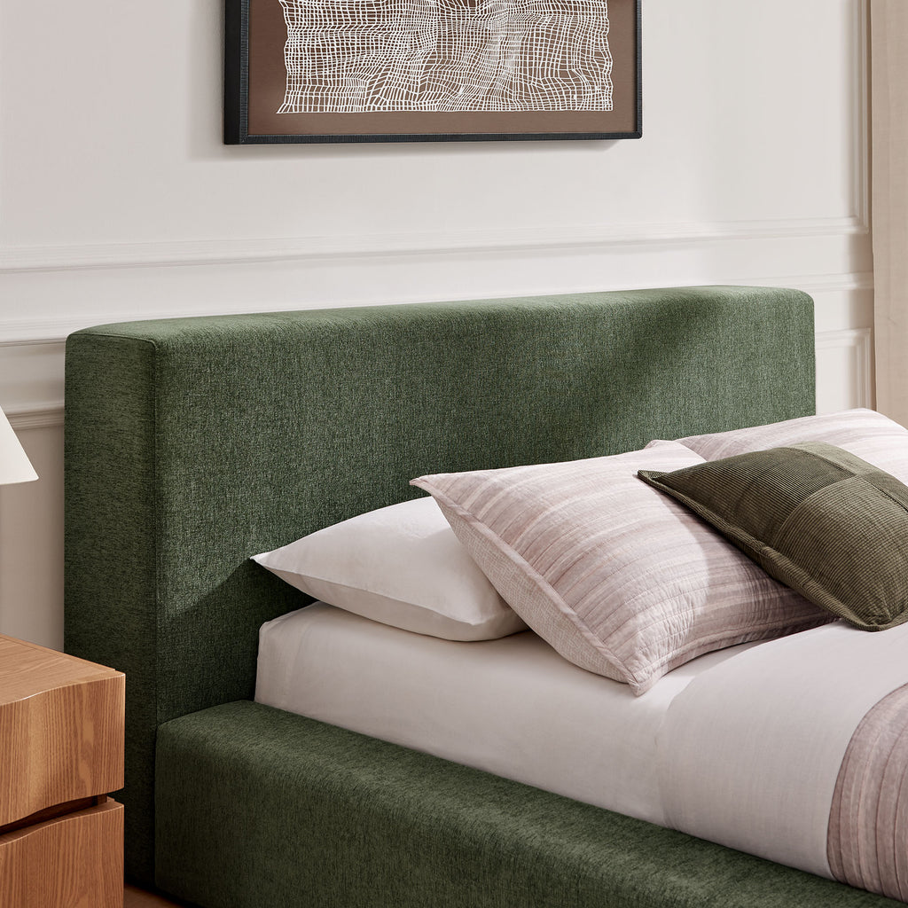 Luma Chenille Upholstered Queen Platform Bed Frame - Eucalyptus