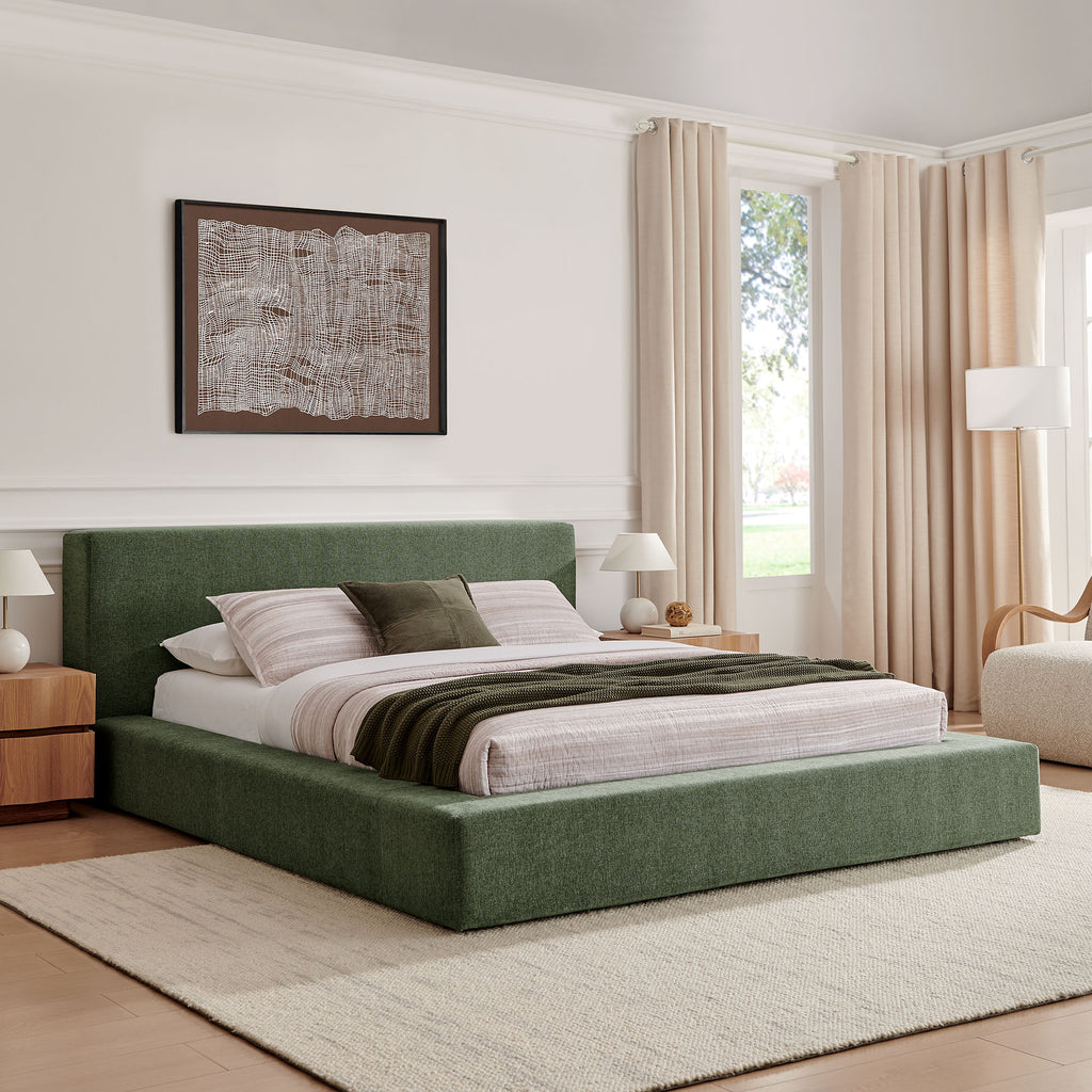 Luma Chenille Upholstered Queen Platform Bed Frame - Eucalyptus