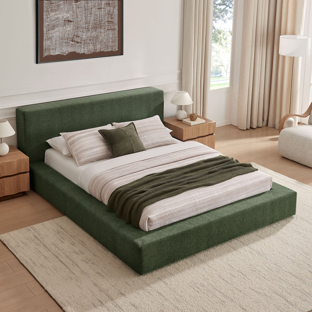 Luma Chenille Upholstered Queen Platform Bed Frame - Eucalyptus