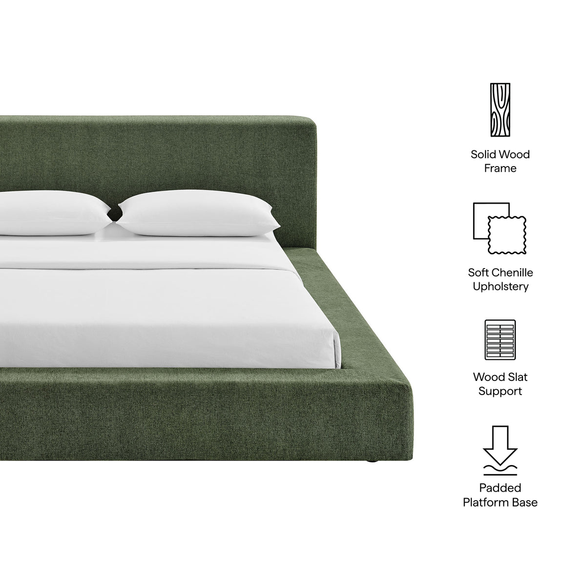 Luma Chenille Upholstered Queen Platform Bed Frame - Eucalyptus