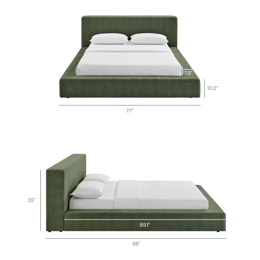 Luma Chenille Upholstered Queen Platform Bed Frame - Eucalyptus