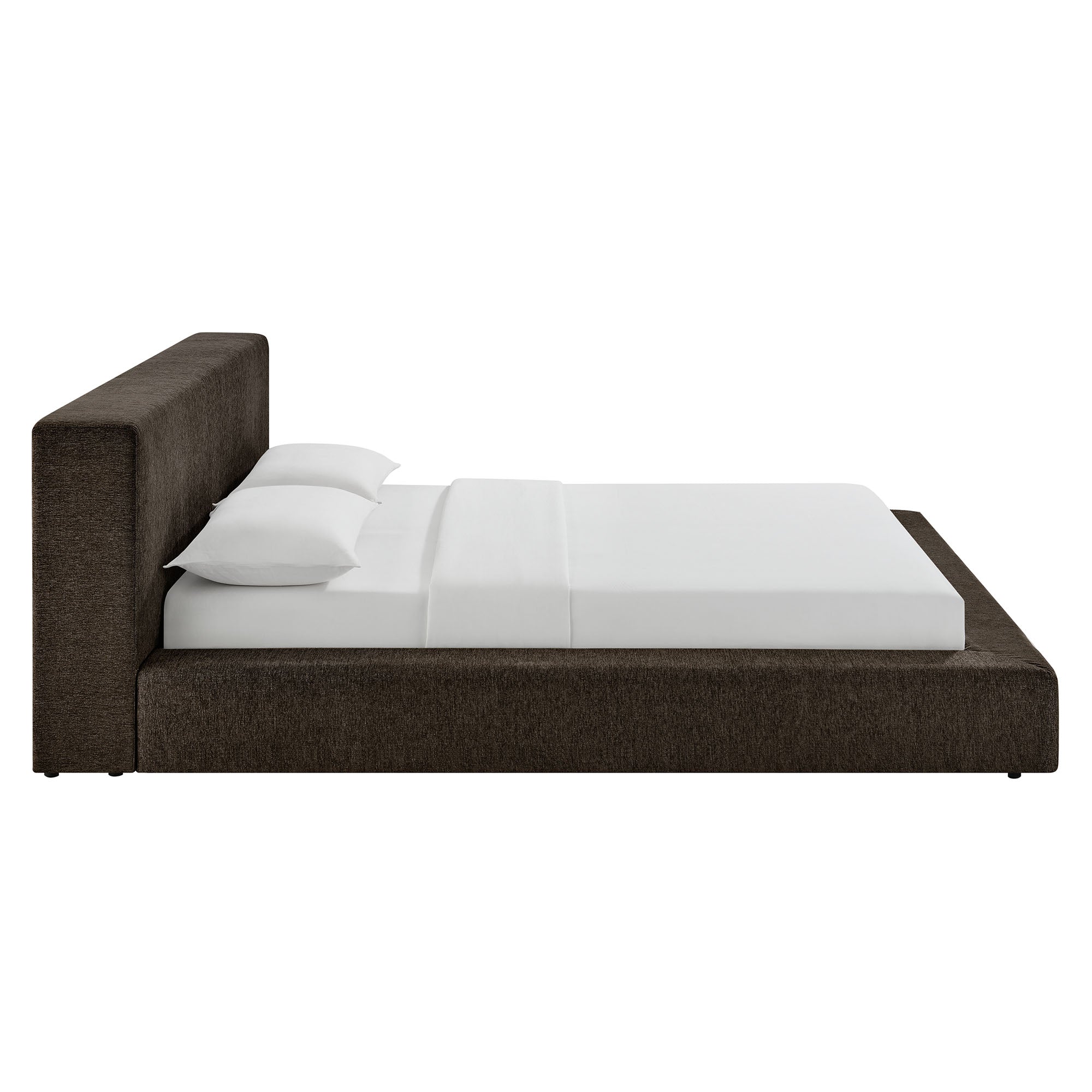 Luma Chenille Upholstered Queen Platform Bed Frame - Java