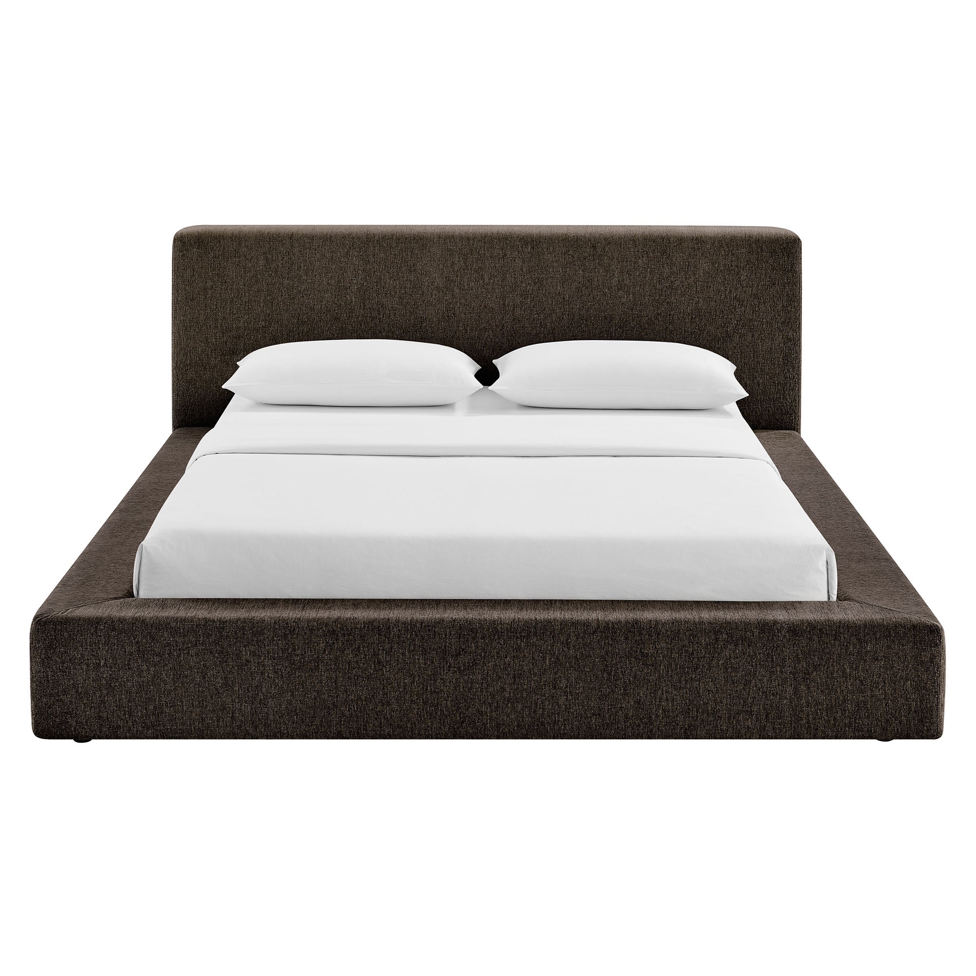Luma Chenille Upholstered Queen Platform Bed Frame - Java
