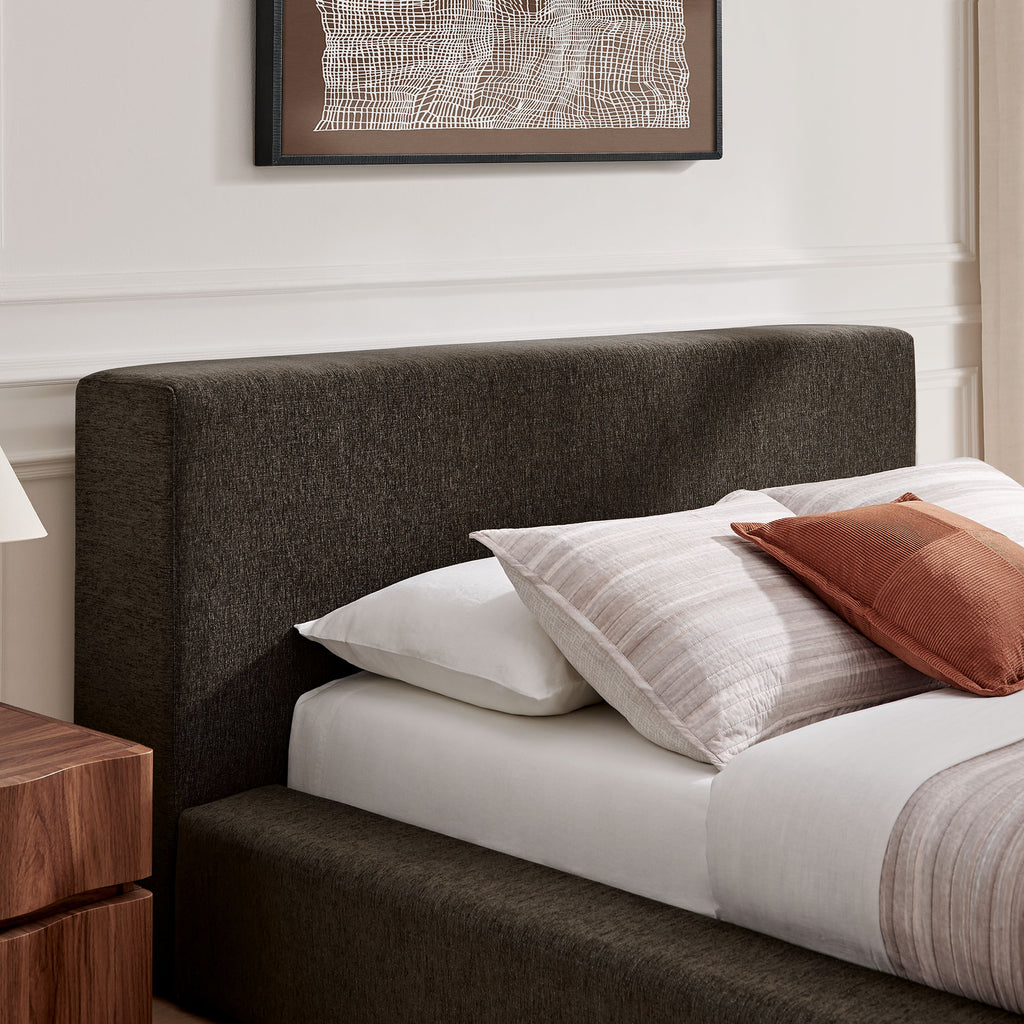 Luma Chenille Upholstered Queen Platform Bed Frame - Java