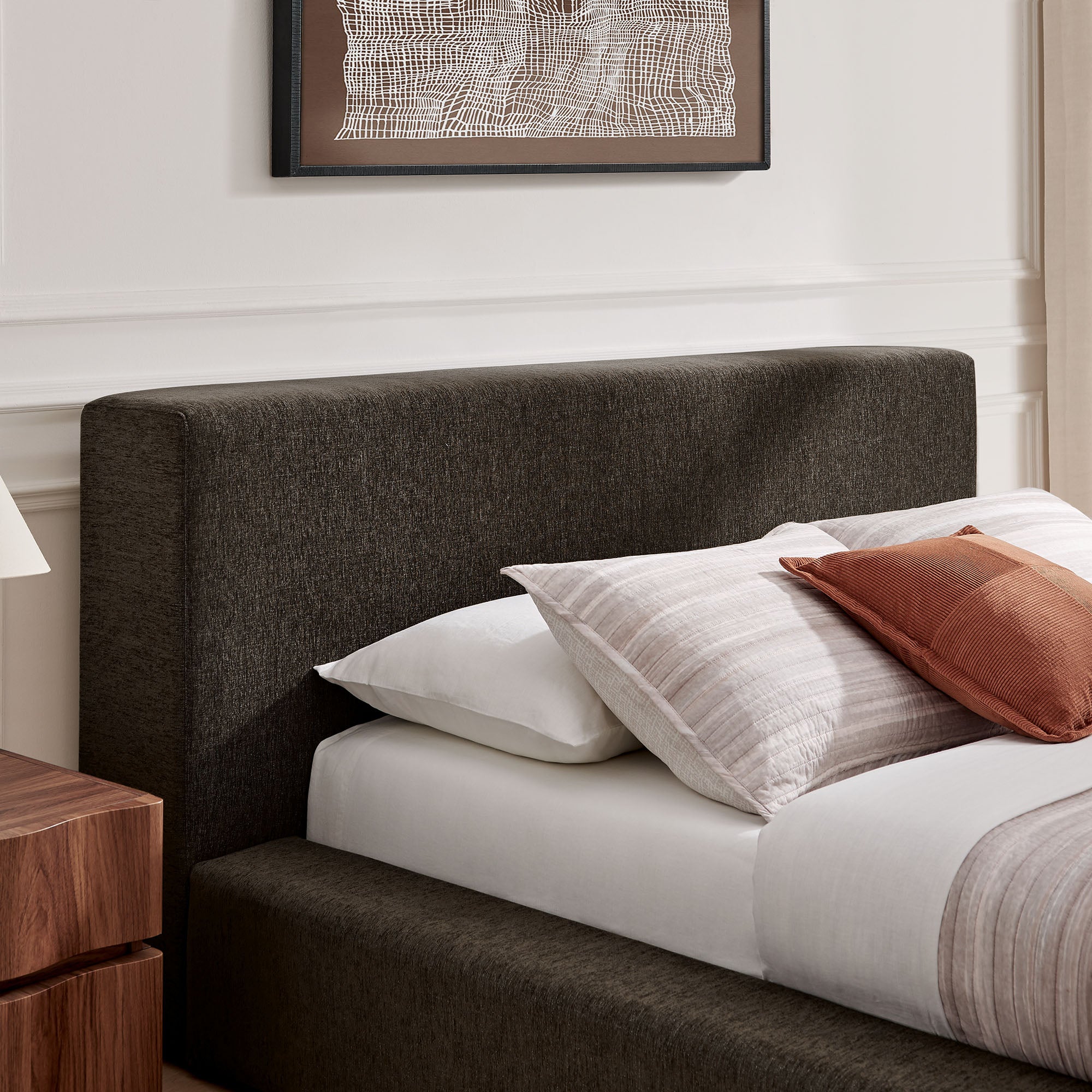 Luma Chenille Upholstered Queen Platform Bed Frame - Java