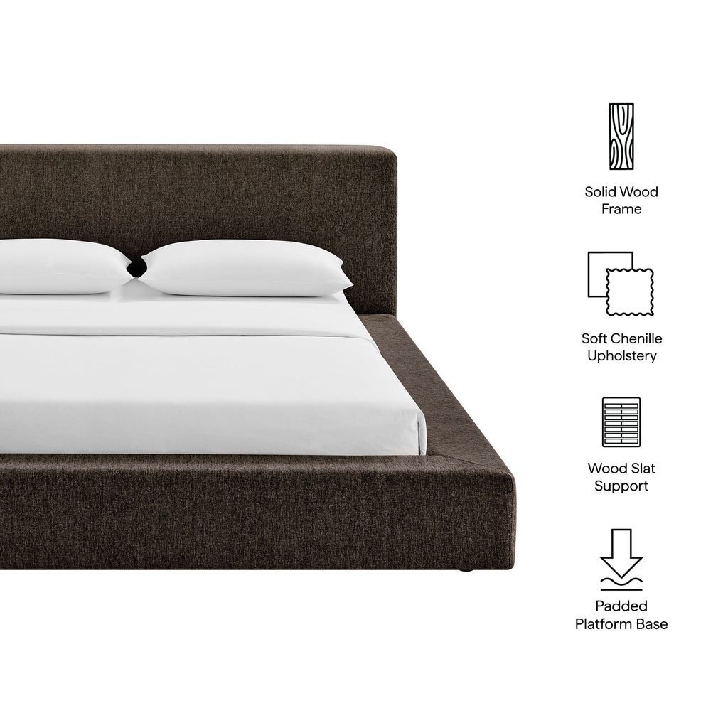 Luma Chenille Upholstered Queen Platform Bed Frame - Java