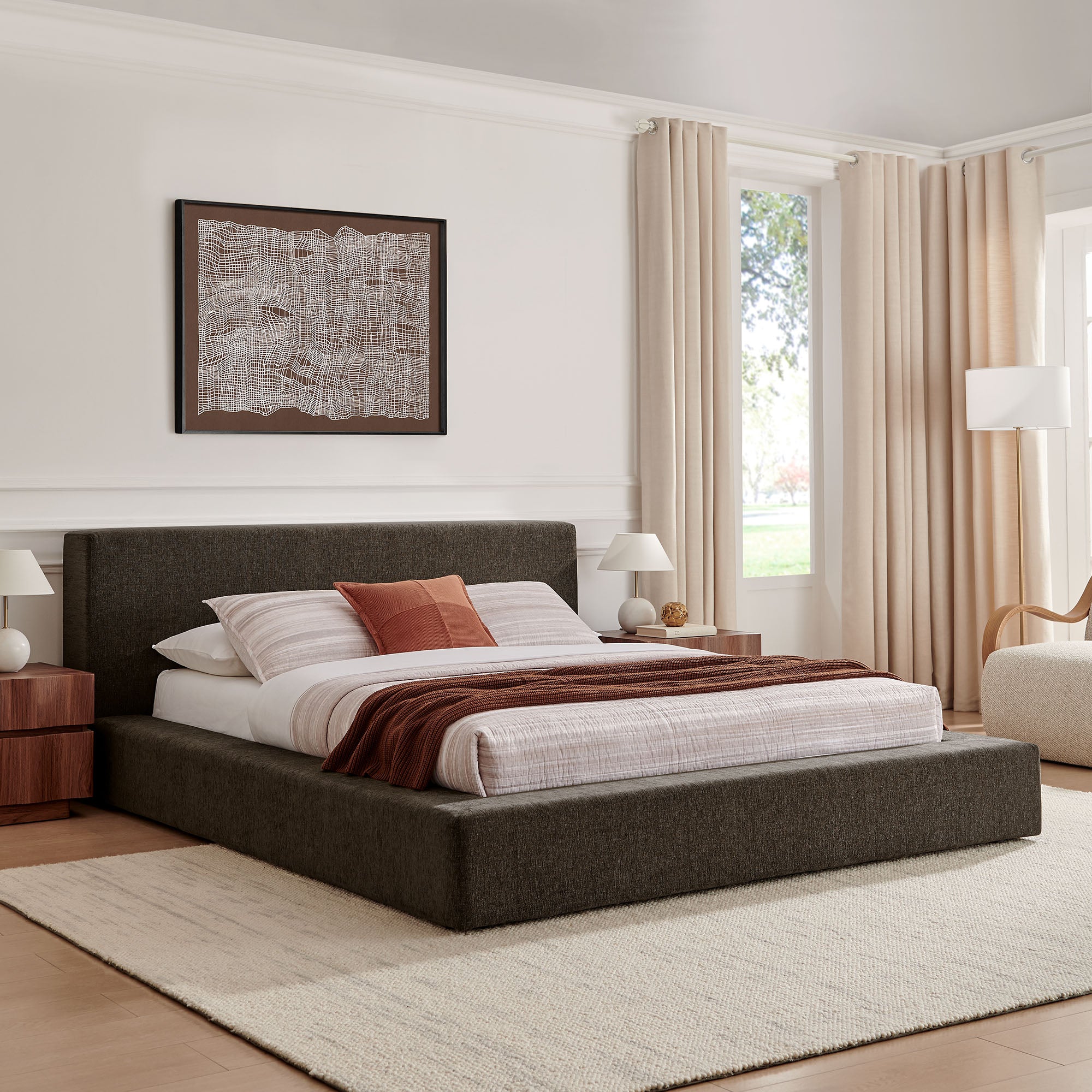 Luma Chenille Upholstered King Platform Bed Frame - Java