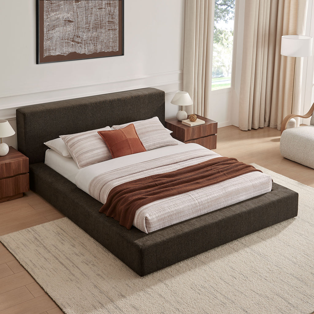 Luma Chenille Upholstered King Platform Bed Frame - Java